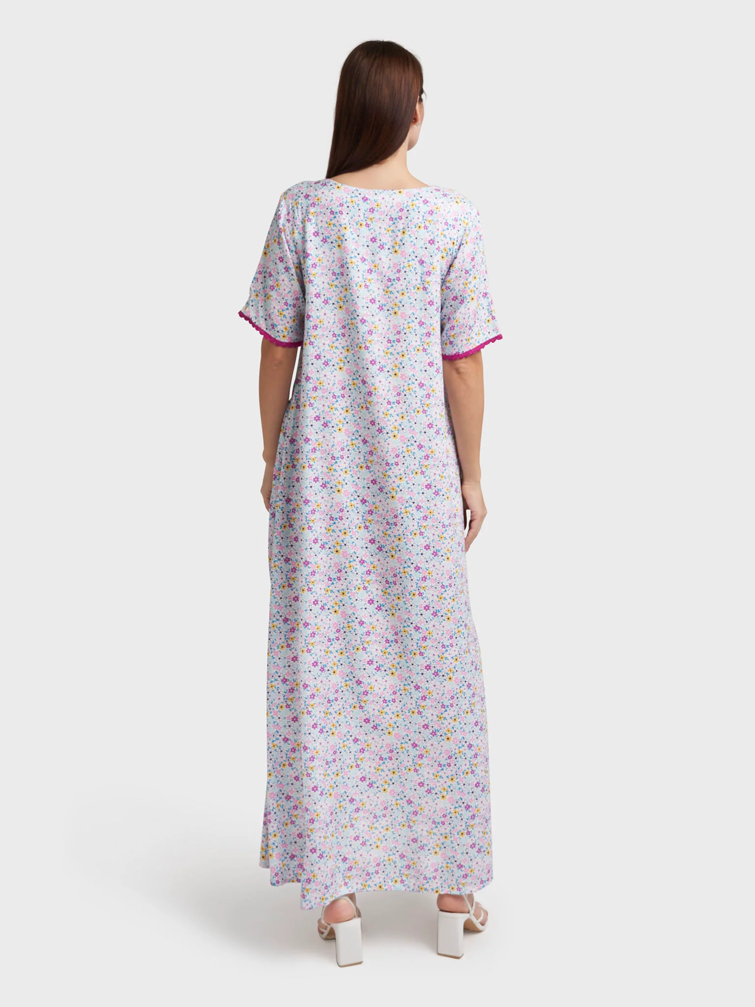 Purple Rayon Floral Print Embroidered Jalabiya (VW374) - Image 3