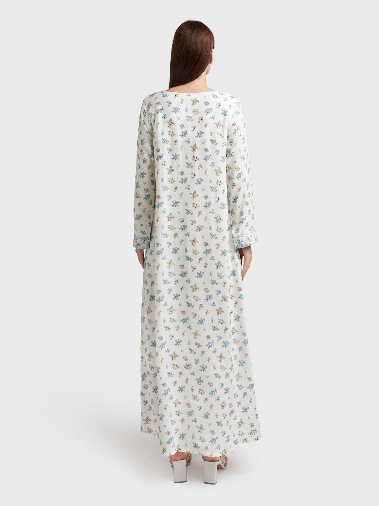 Off White Rayon Floral Print Jalabiya (VW375) - Image 4