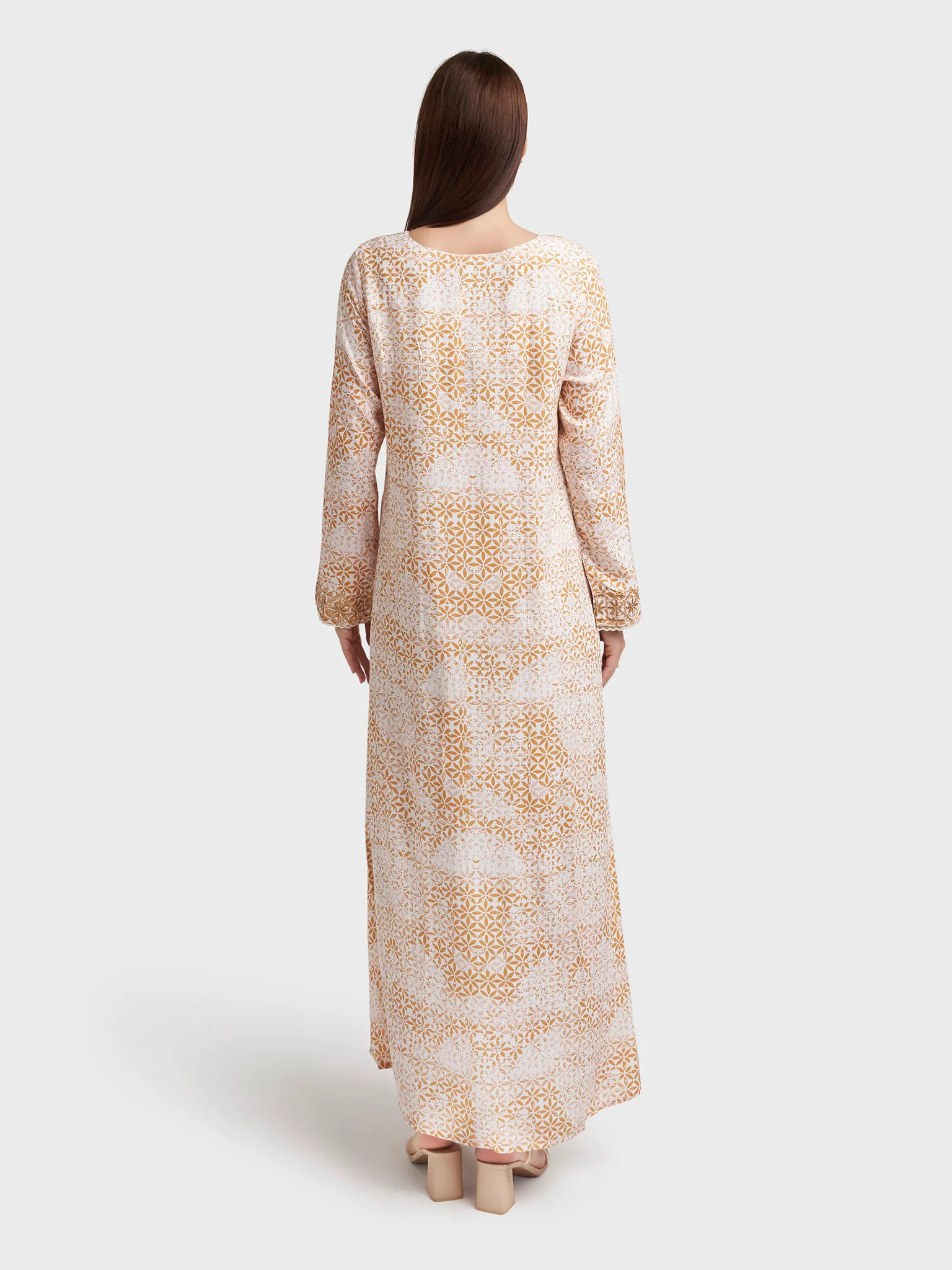 Light Brown Rayon Floral Print Jalabiya (VW384) - Image 4