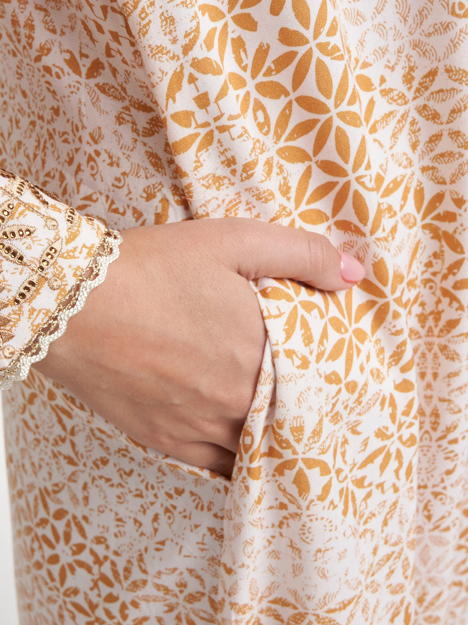 Light Brown Rayon Floral Print Jalabiya (VW384) - Image 6