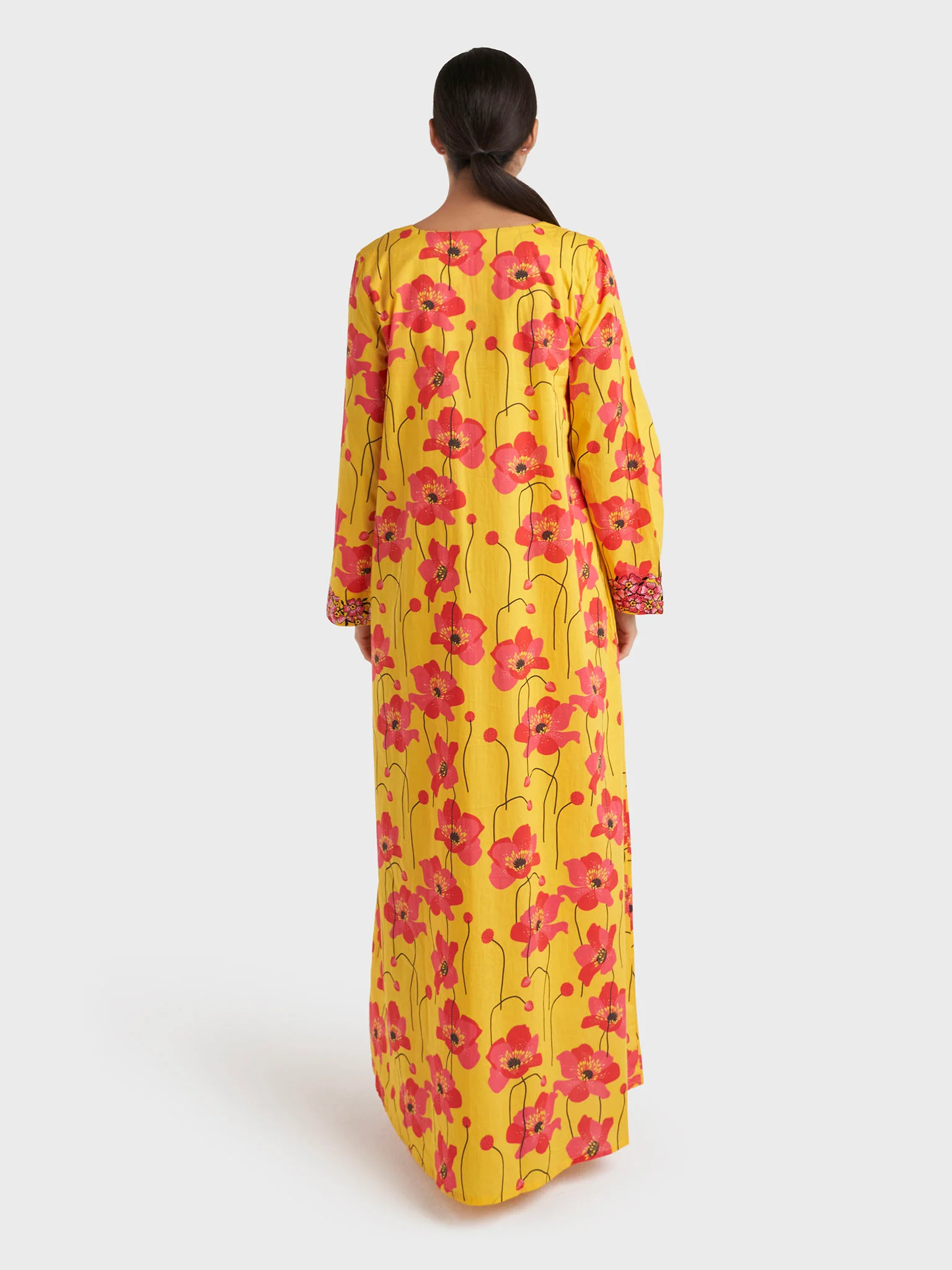 Yellow Floral Print Liberty Cotton Jalabiya (VW435) - Image 3