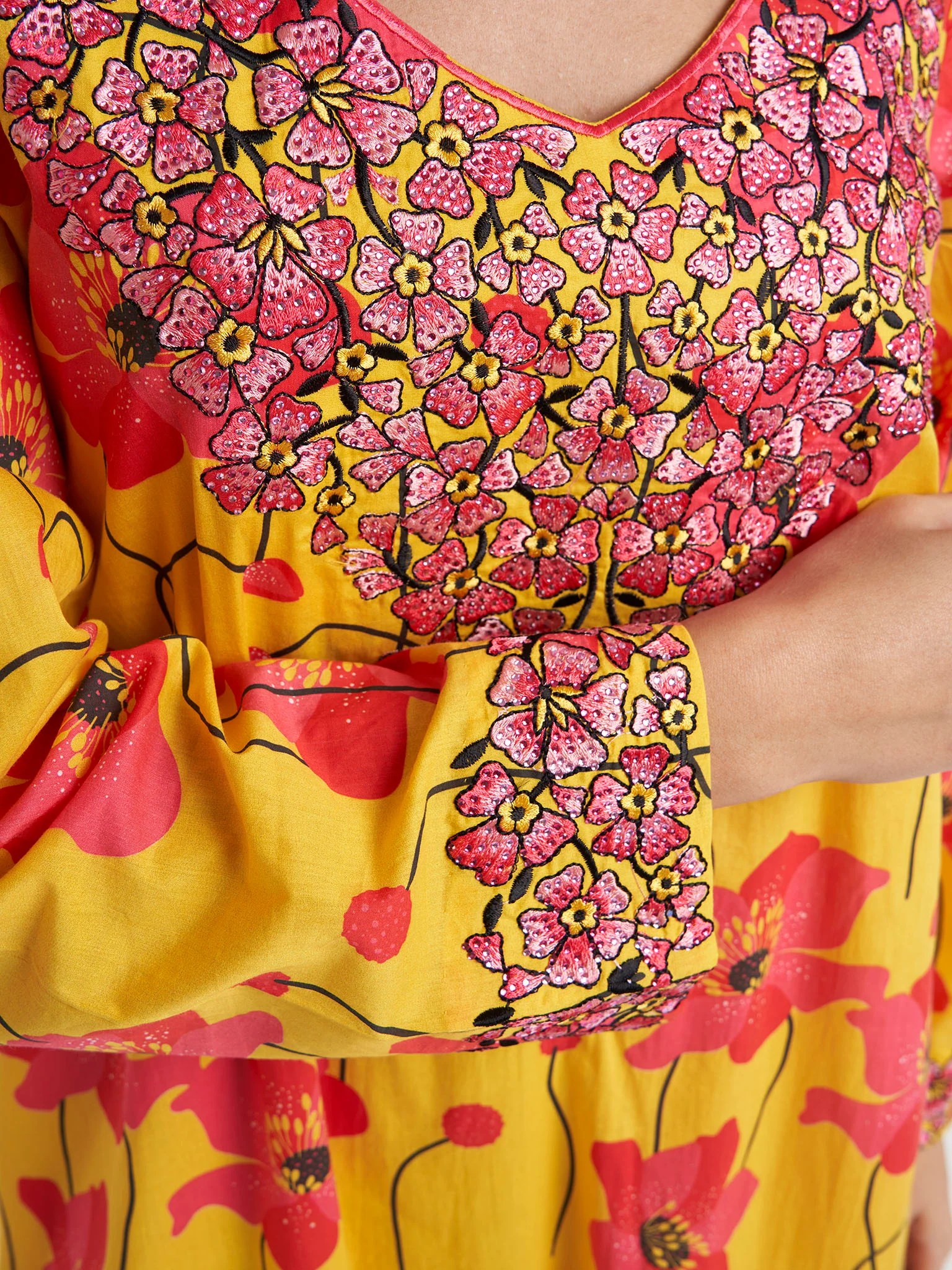 Yellow Floral Print Liberty Cotton Jalabiya (VW435) - Image 5