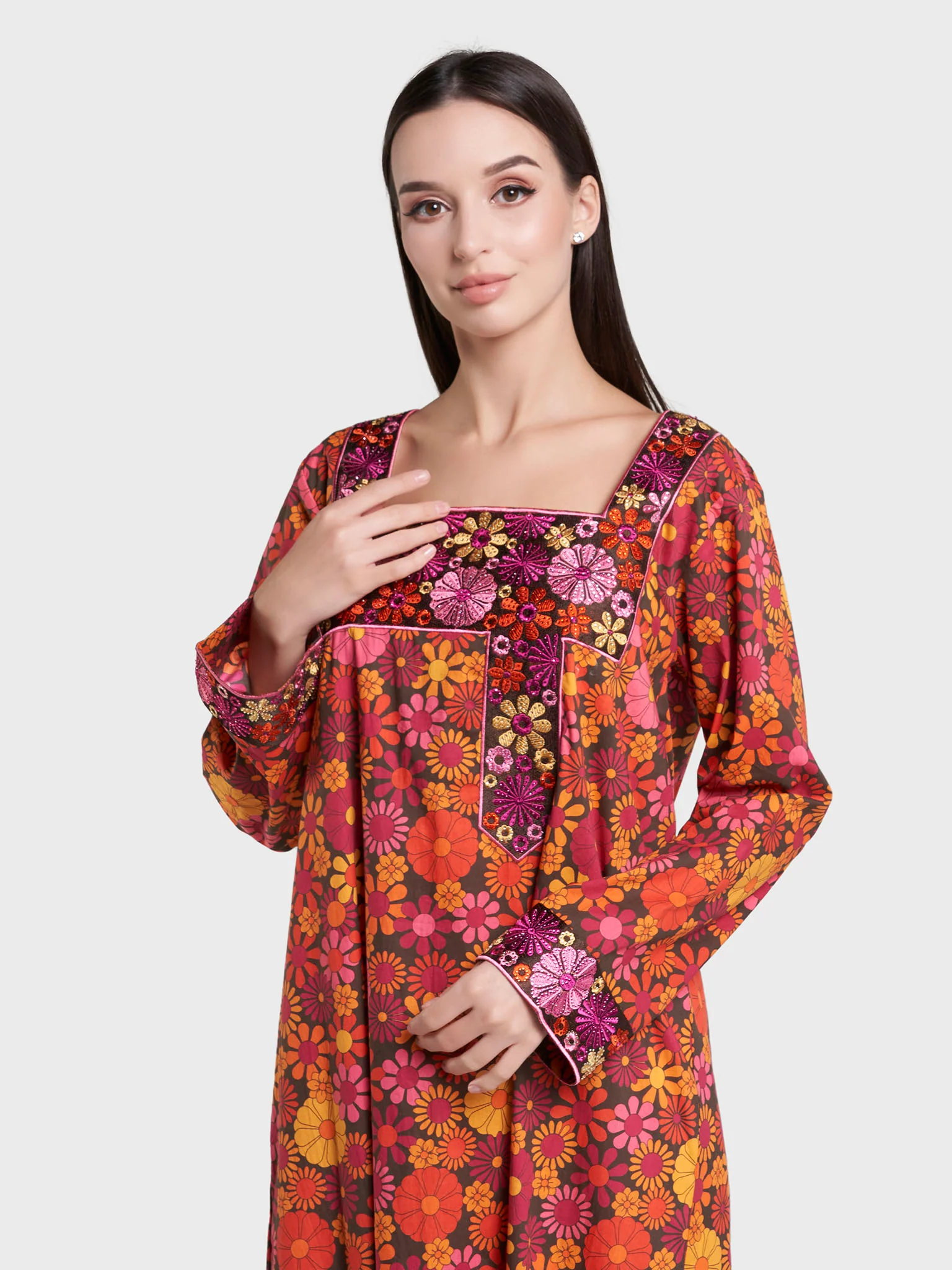 Multi Floral Print Cotton Mukhawar Jalabiya (VW437)