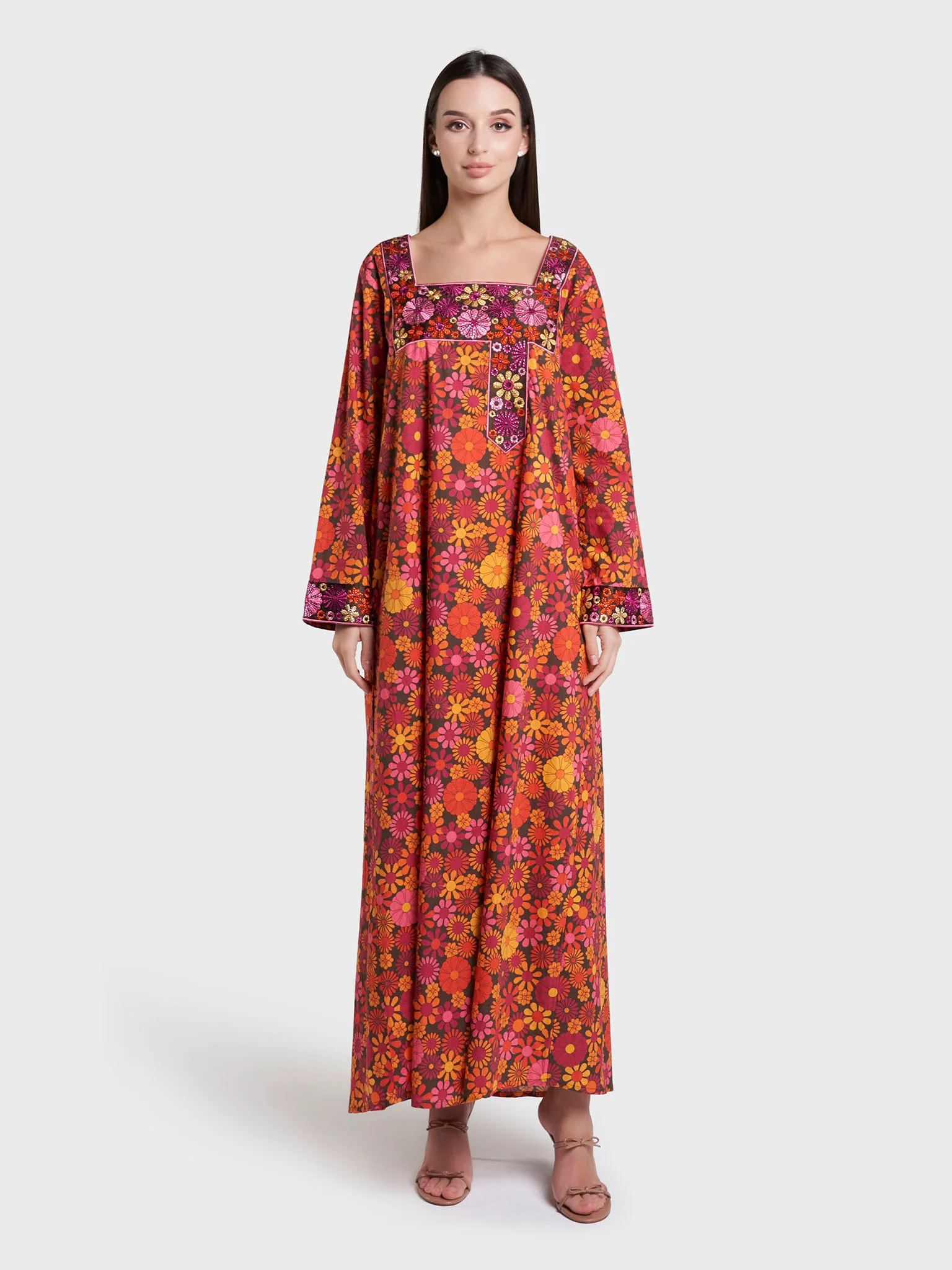 Multi Floral Print Cotton Mukhawar Jalabiya (VW437) - Image 2