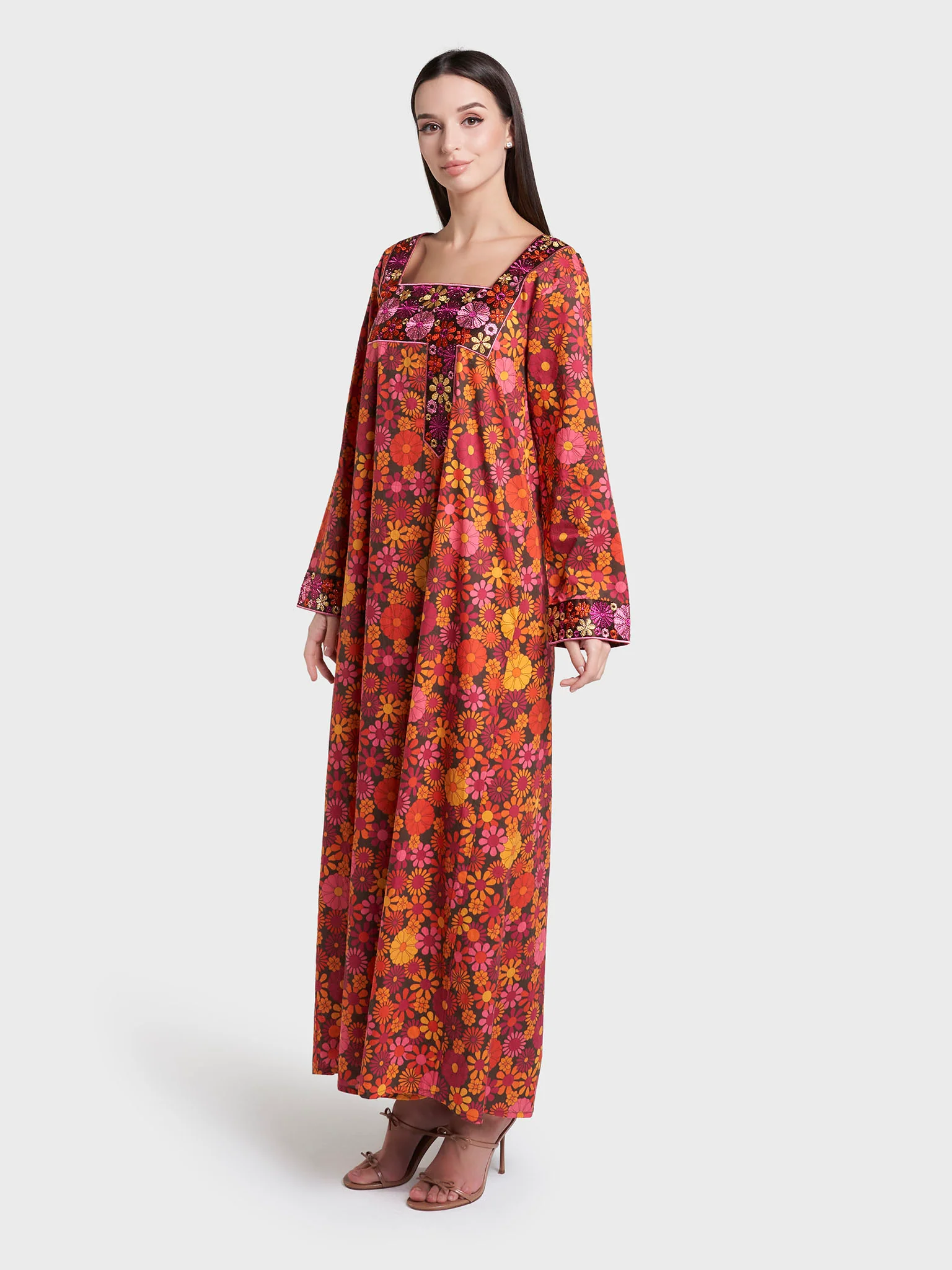 Multi Floral Print Cotton Mukhawar Jalabiya (VW437) - Image 3