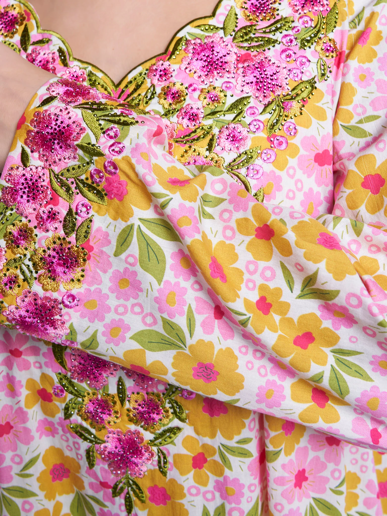 Pink Floral Print Cotton Mukhawar Jalabiya (VW440) - Image 5
