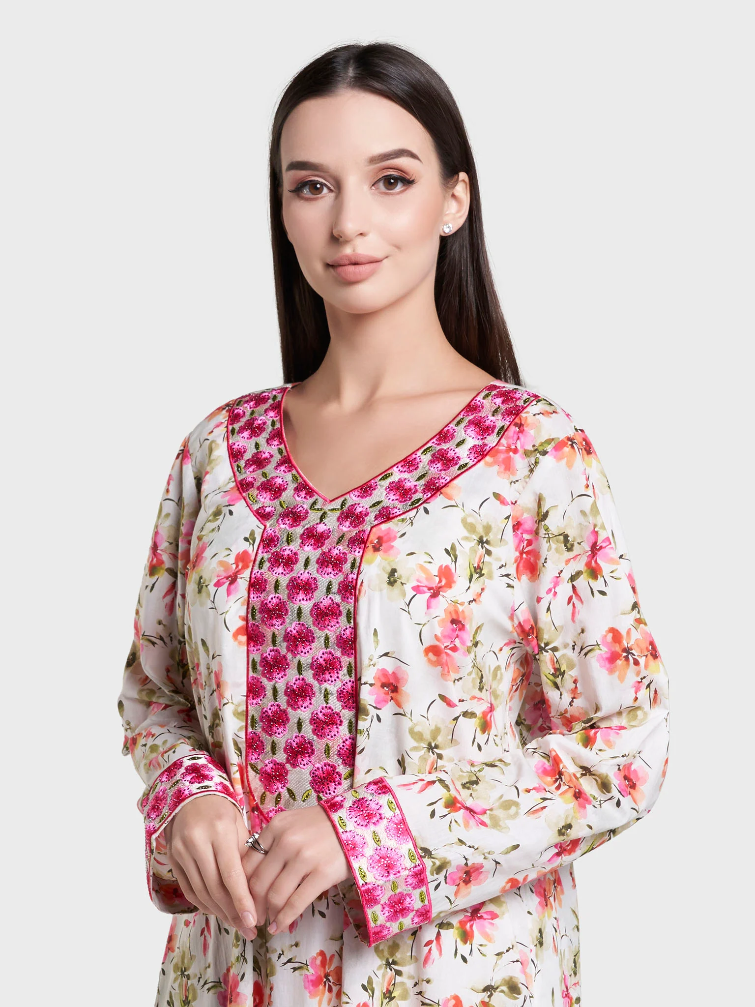 Liberty Cotton Digital Floral Print Mukhawar Jalabiya (VW444)