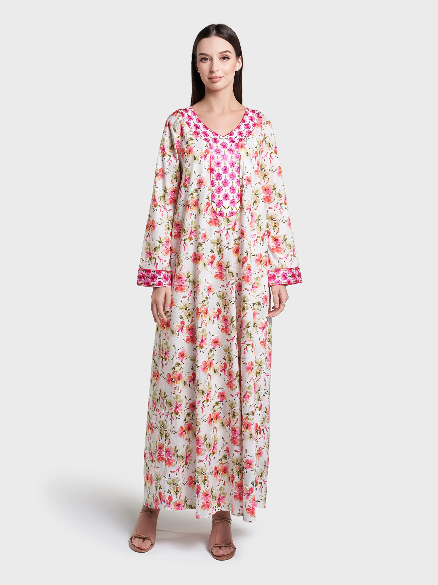 Liberty Cotton Digital Floral Print Mukhawar Jalabiya (VW444) - Image 2