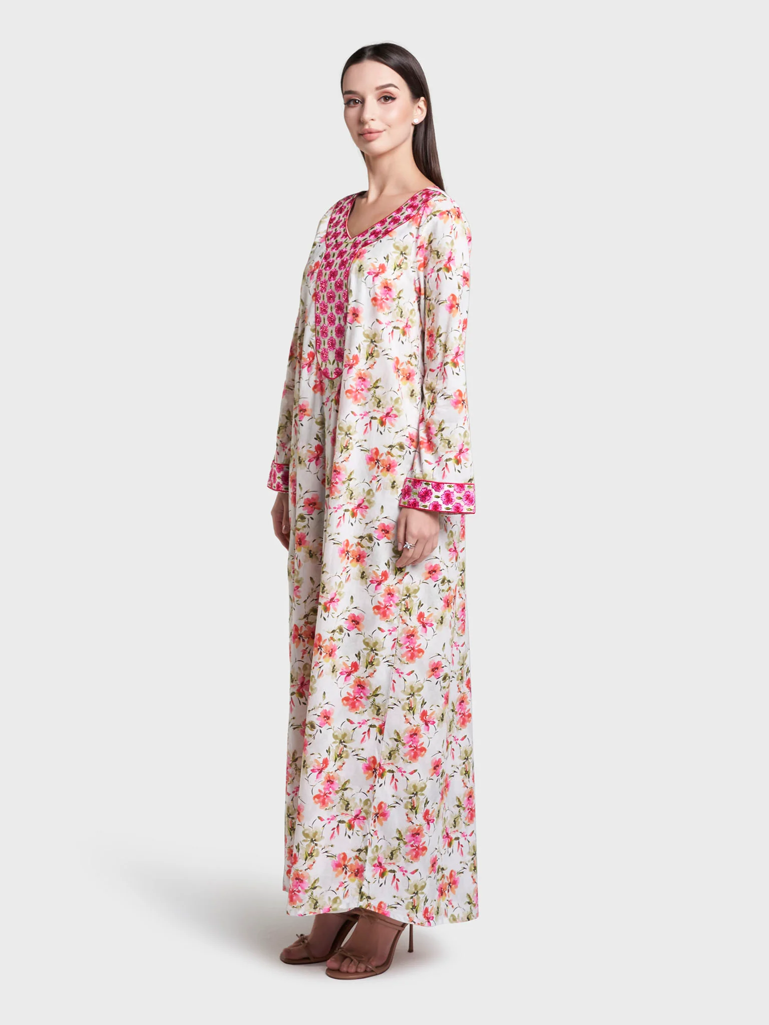 Liberty Cotton Digital Floral Print Mukhawar Jalabiya (VW444) - Image 3