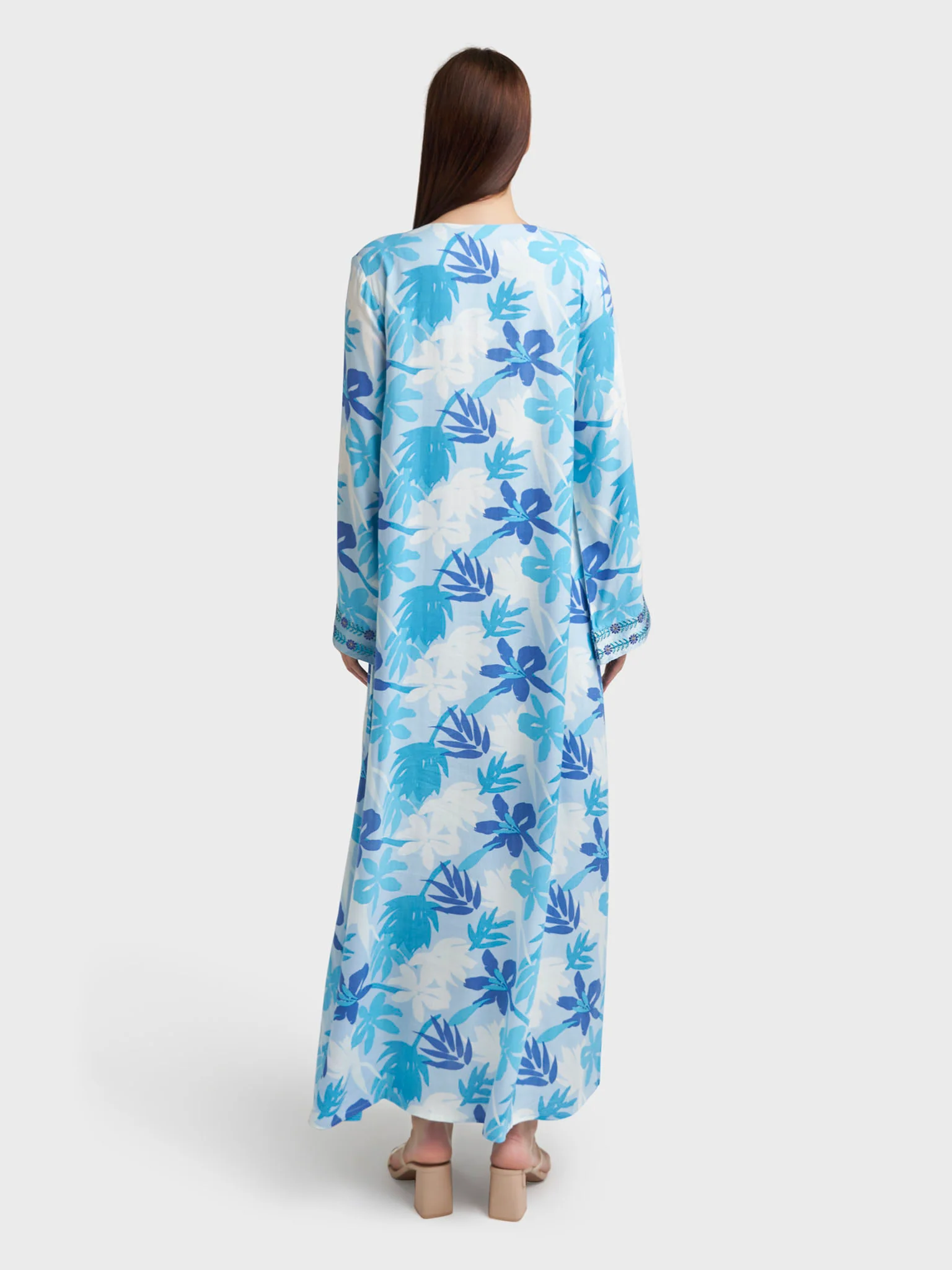 Blue Rayon Floral Print Stonework Jalabiya (VW502) - Image 4