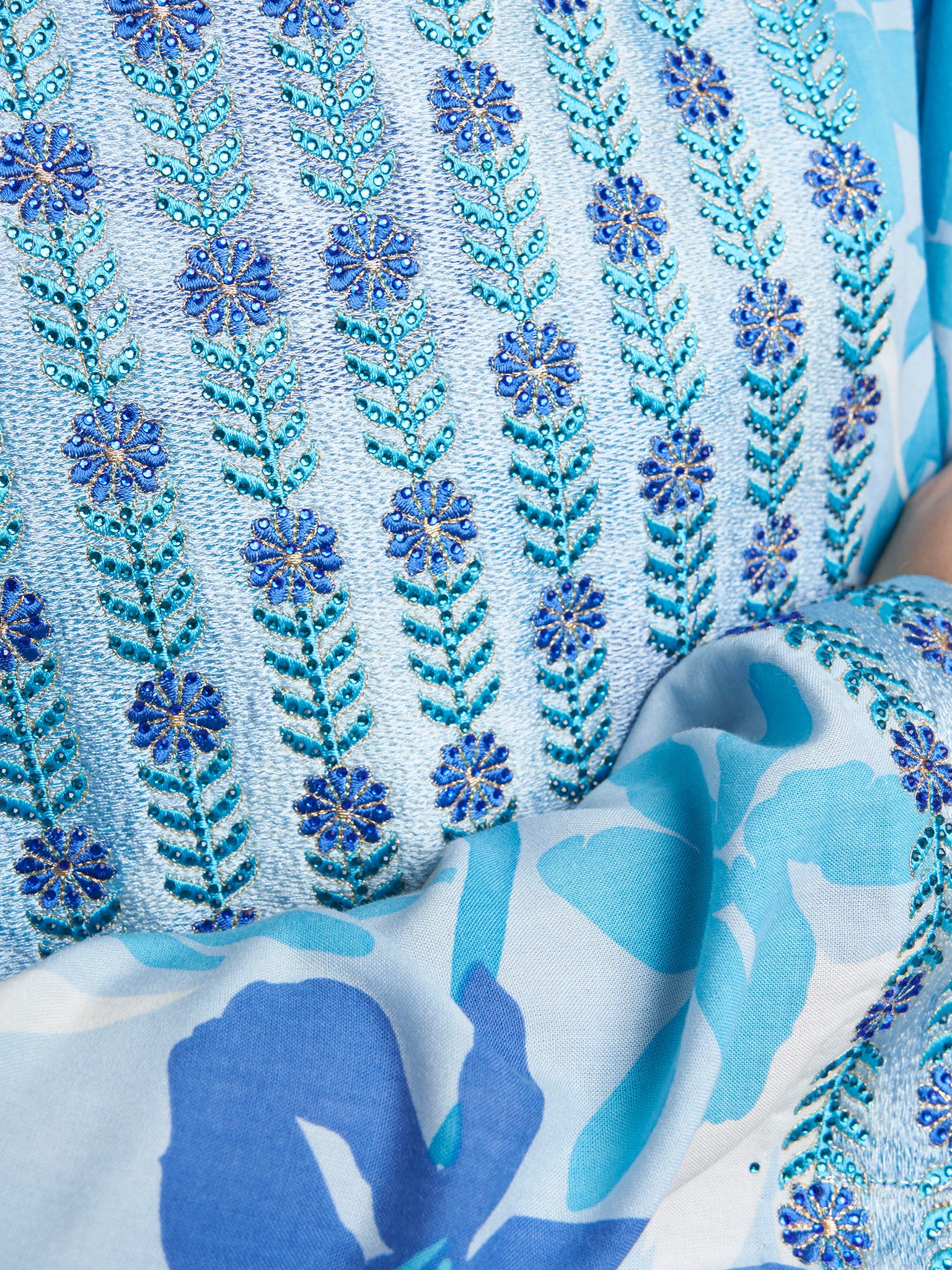 Blue Rayon Floral Print Stonework Jalabiya (VW502) - Image 5