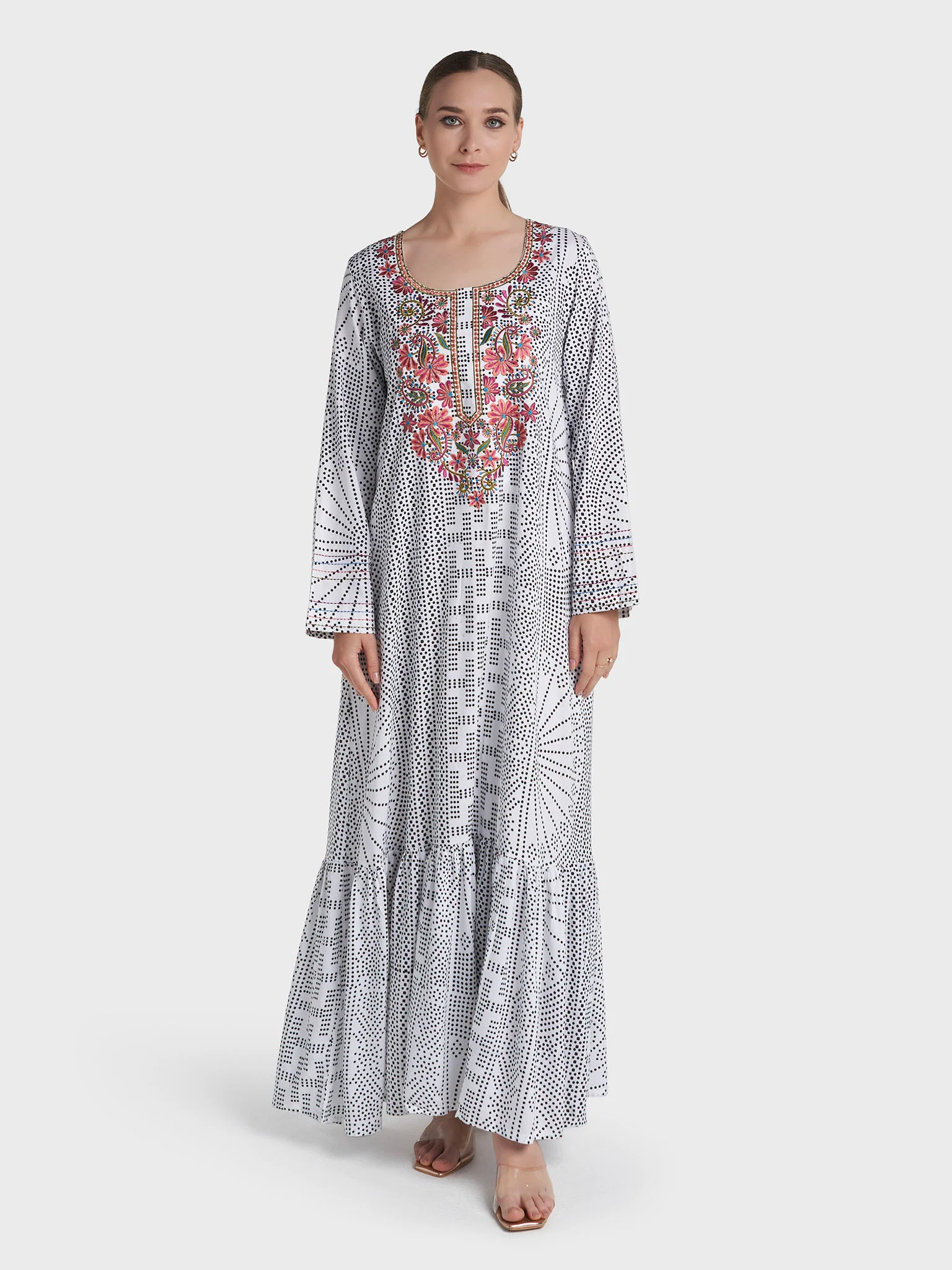White Colour Hand Work Rayon Geometric Printed Jalabiya (VW511) - Image 2