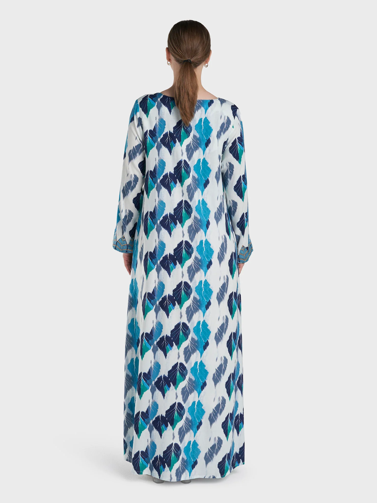 Blue Colour Stone Work Rayon Leaf Printed Jalabiya (VW522) - Image 4
