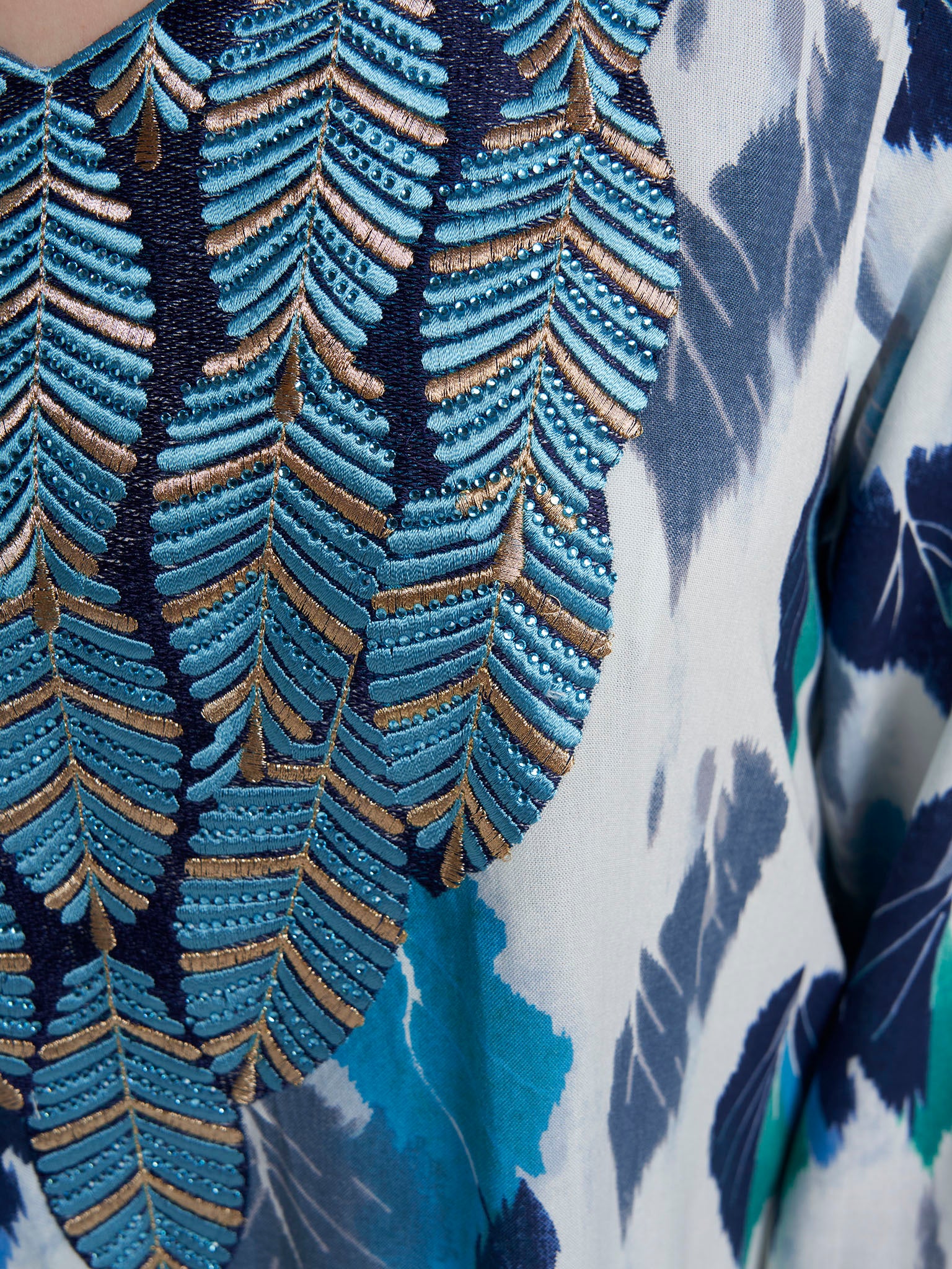 Blue Colour Stone Work Rayon Leaf Printed Jalabiya (VW522) - Image 5