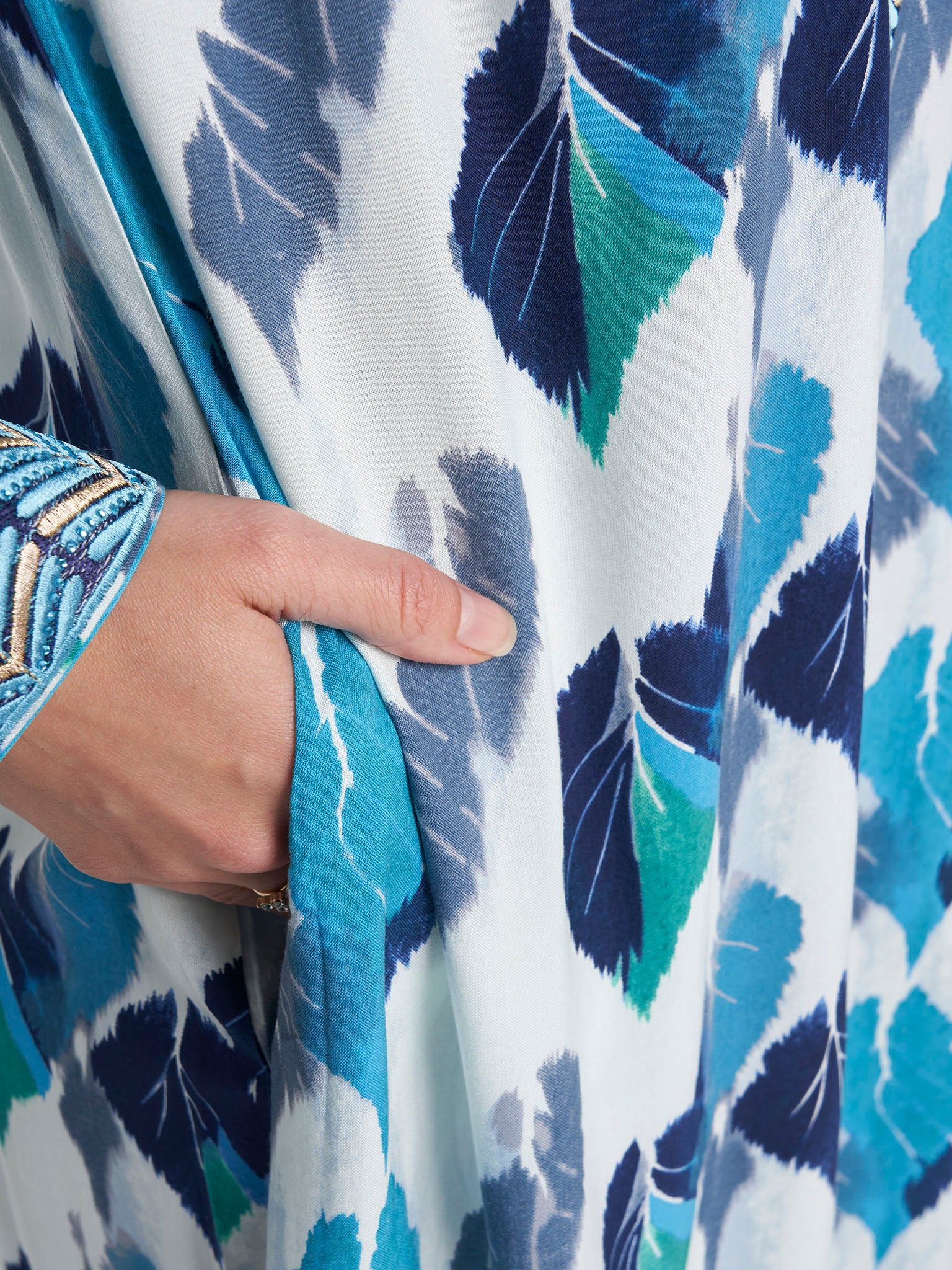 Blue Colour Stone Work Rayon Leaf Printed Jalabiya (VW522) - Image 6