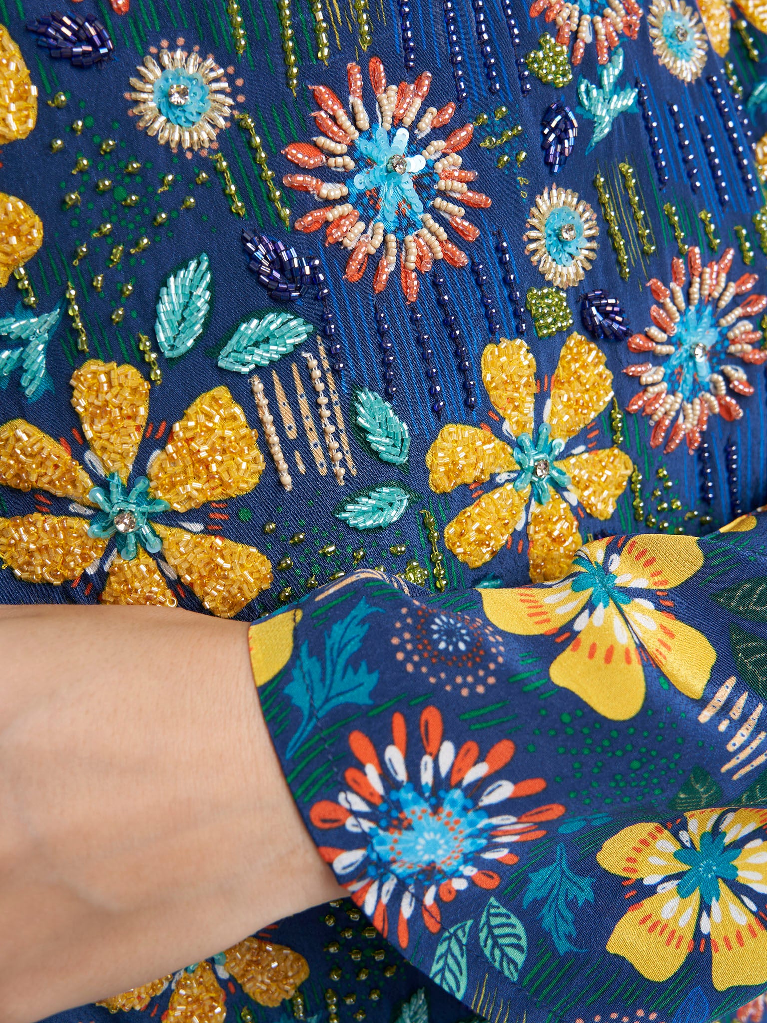 Navy Blue Viscose Crepe Floral Print Jalabiya (VW56) - Image 5