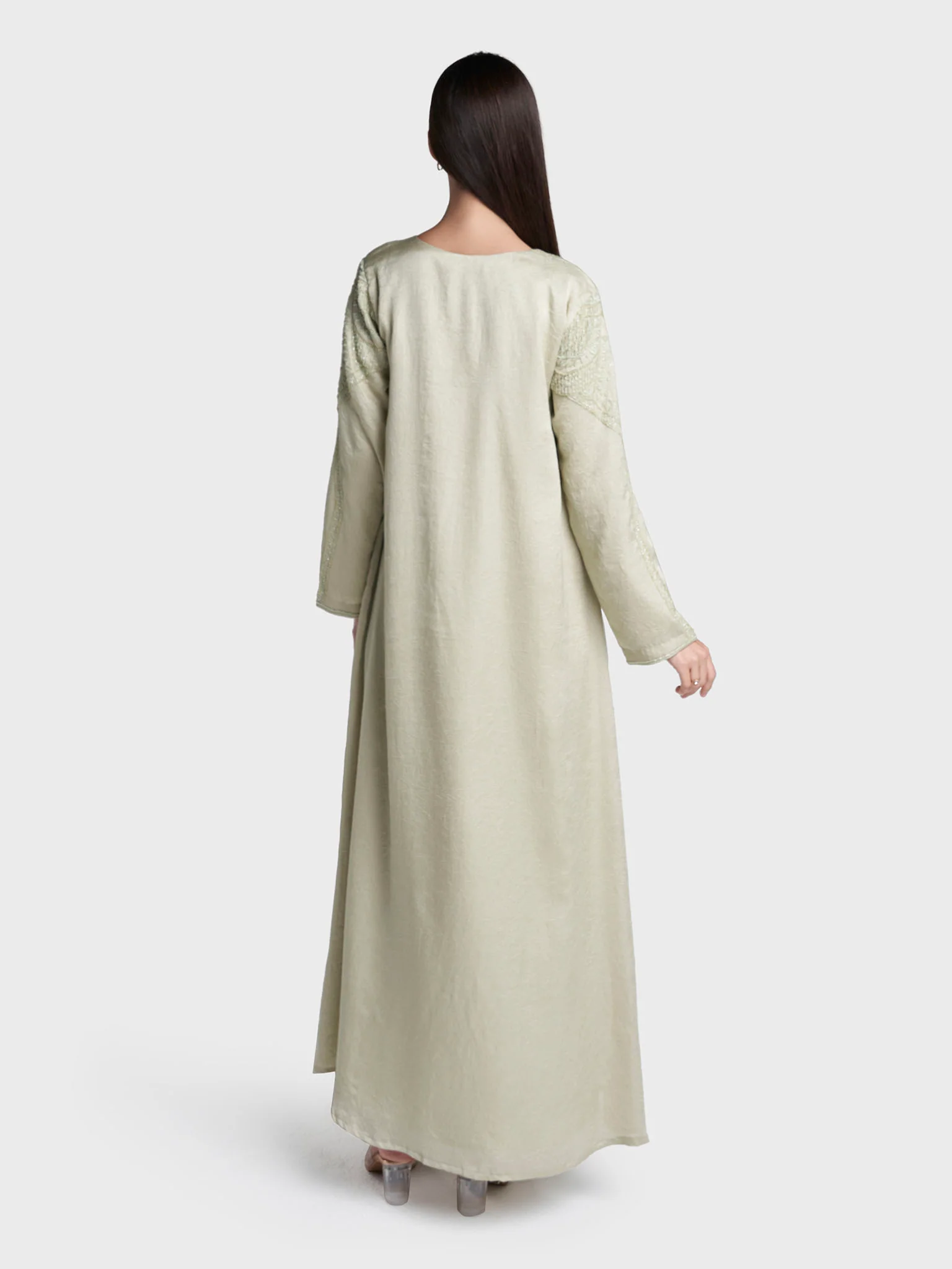 Sage Colour Hand Work Tashan Silk Jalabiya (VW84) - Image 4