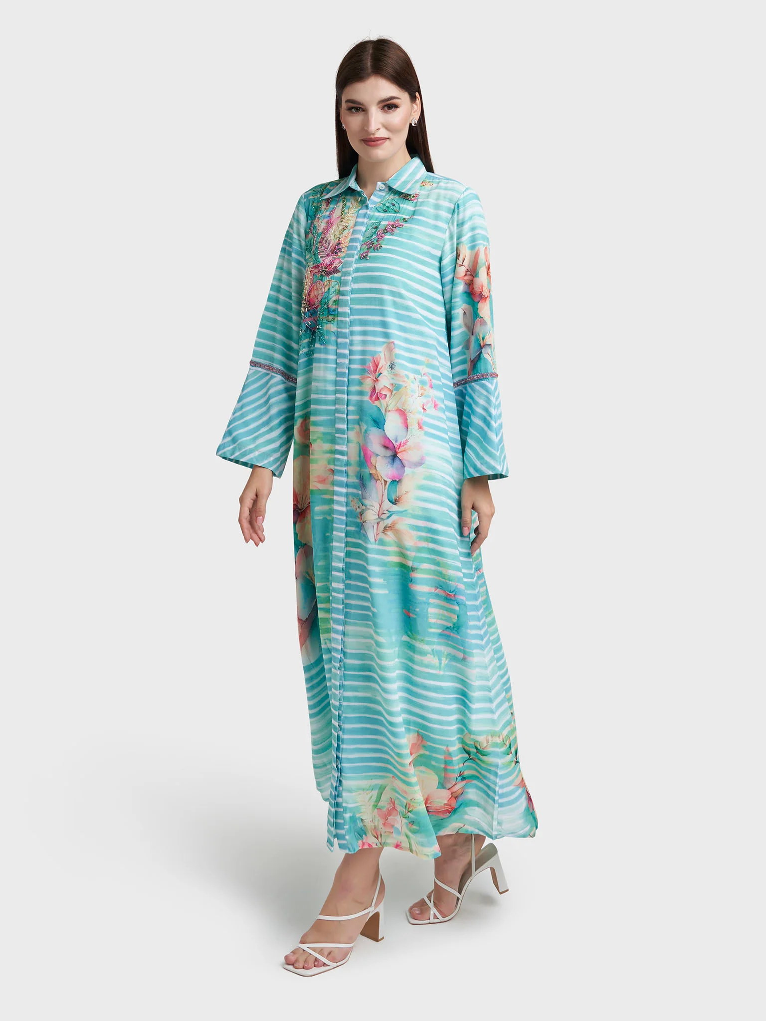 Green Georgette Floral Print Shirt Dress (VDE373) - Image 3