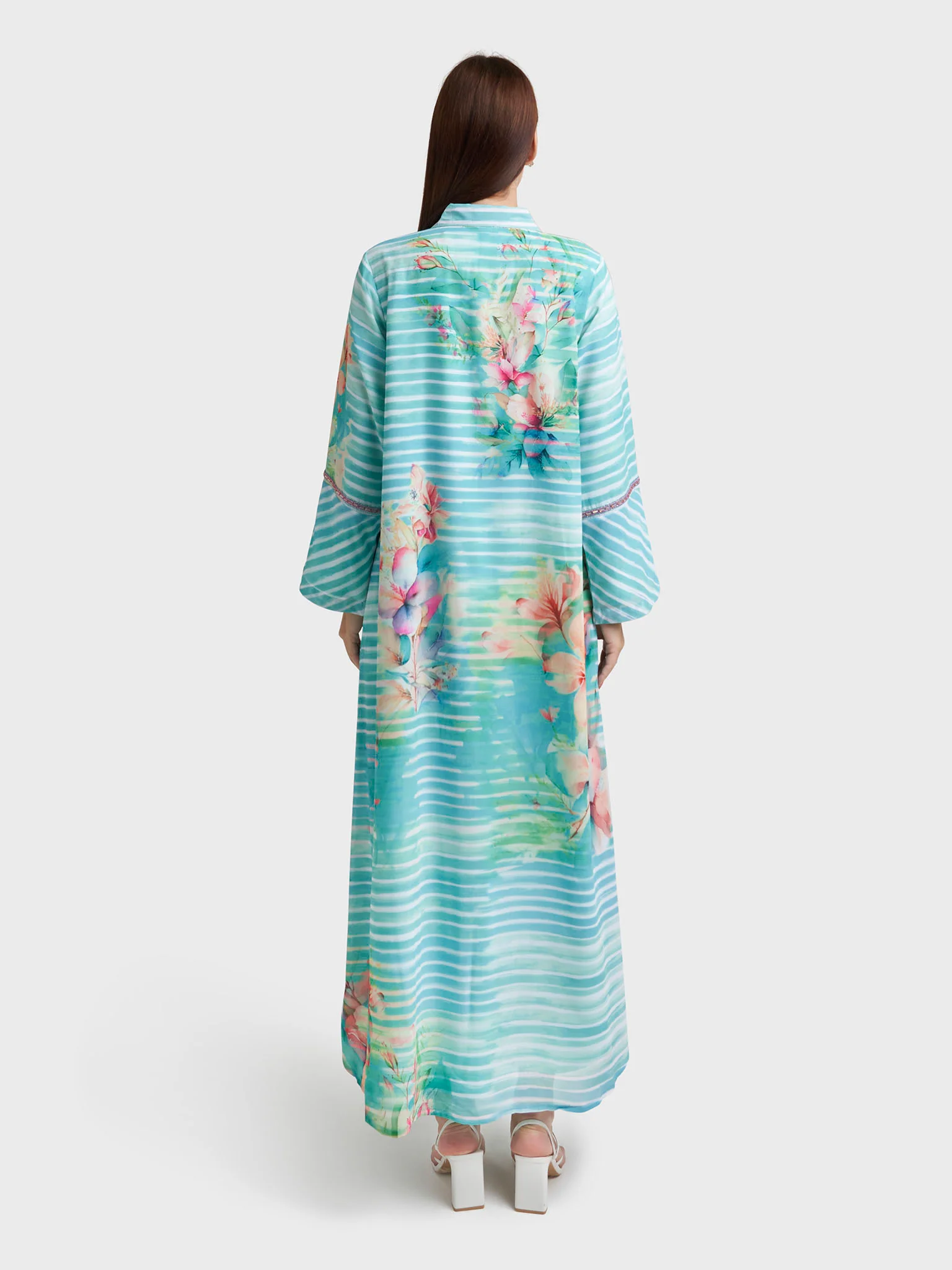 Green Georgette Floral Print Shirt Dress (VDE373) - Image 4