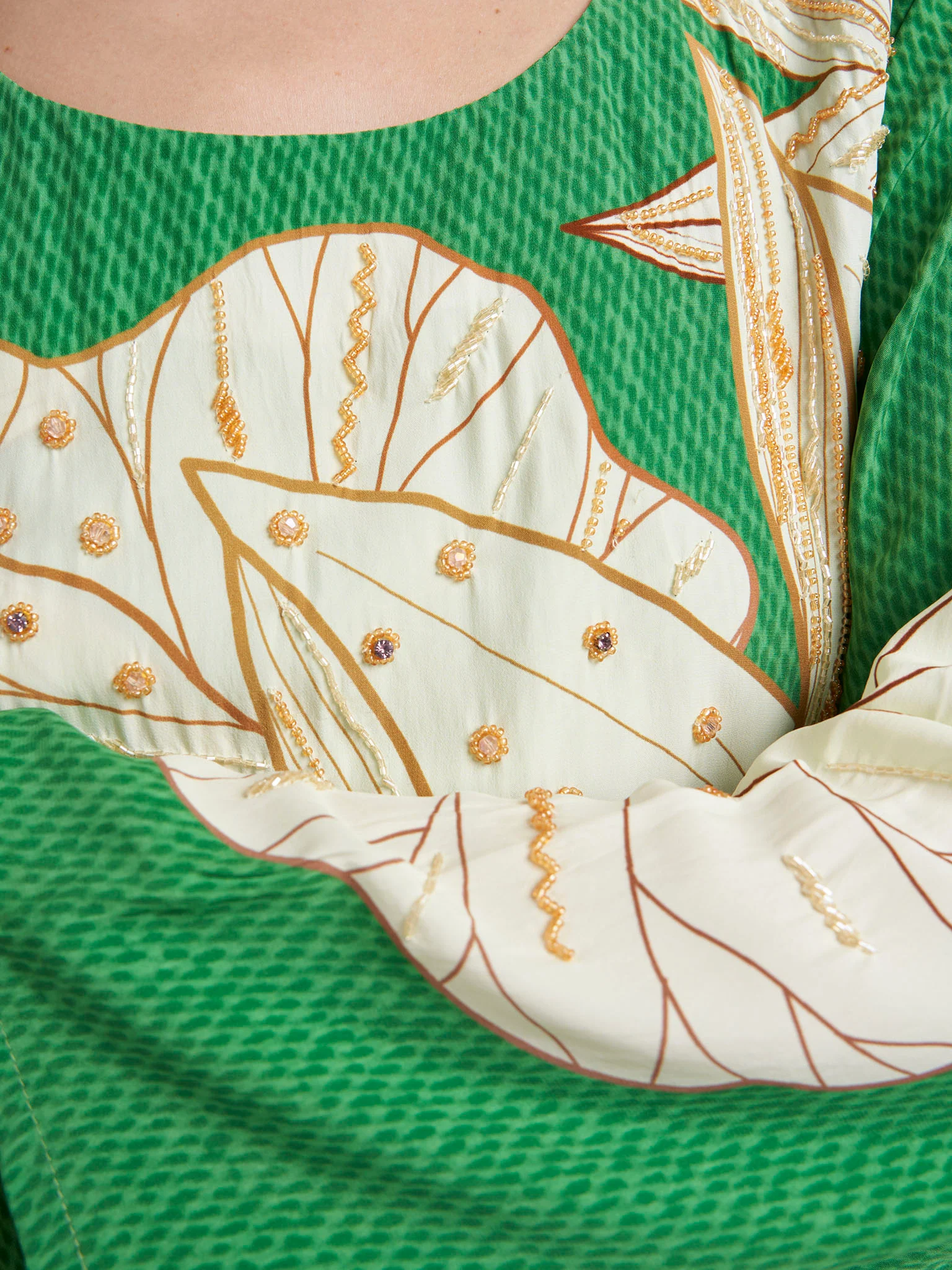 Green Viscose Crepe Floral Print Handwork Dress (VDK341) - Image 6