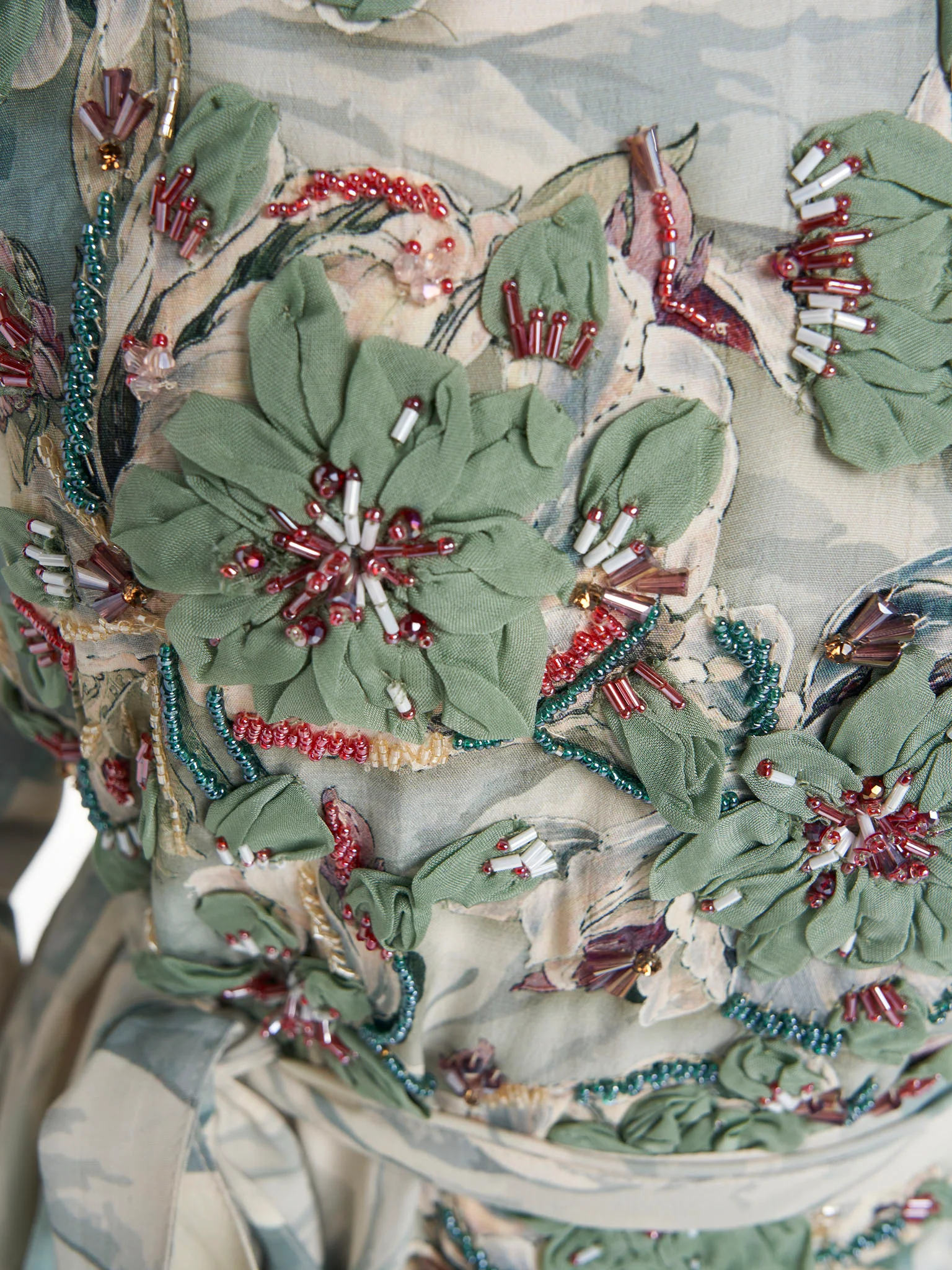 Sage Green Colour Hand Work Viscose Crepe Floral Printed Dress (VDK343) - Image 5