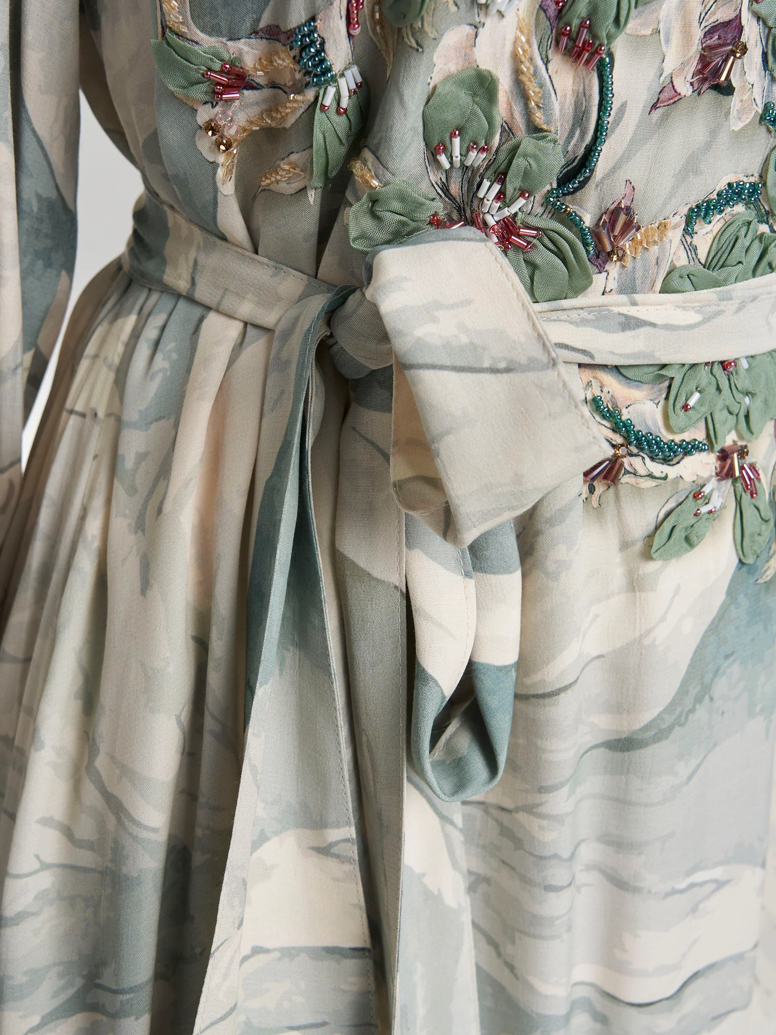 Sage Green Colour Hand Work Viscose Crepe Floral Printed Dress (VDK343) - Image 6