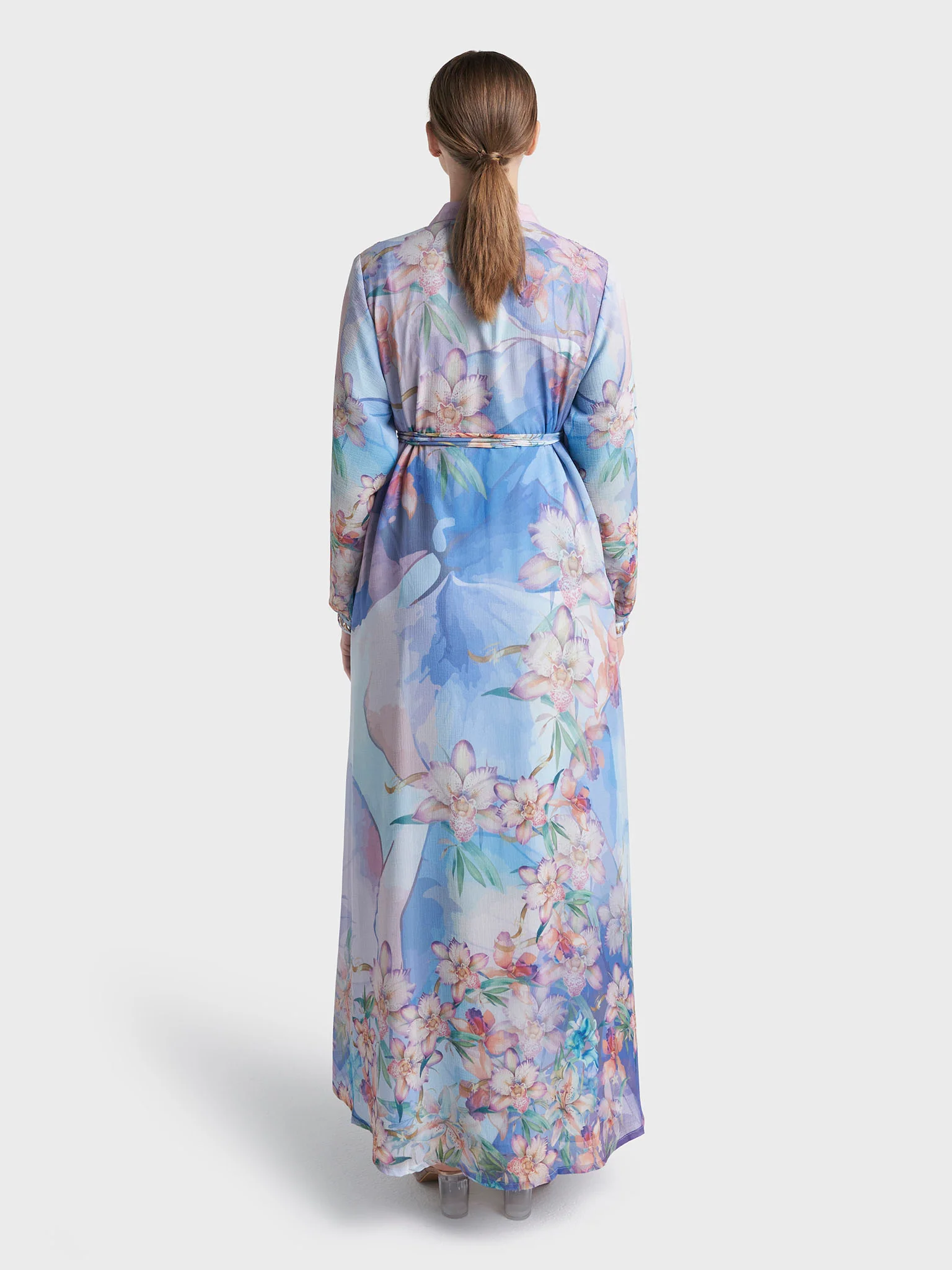 Dust Blue Colour Hand Work Chiffon Floral Printed Dress (VDK381) - Image 4