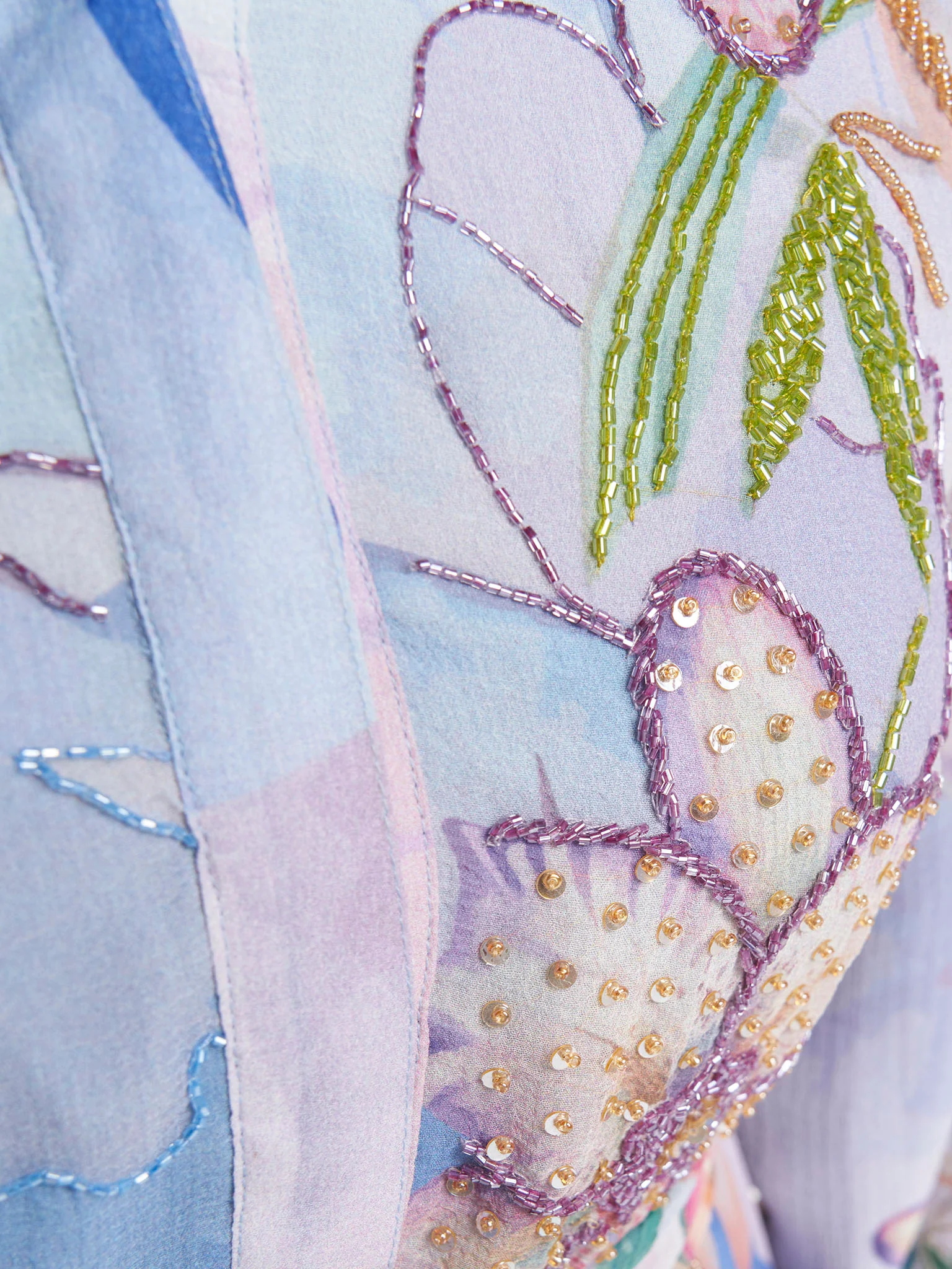 Dust Blue Colour Hand Work Chiffon Floral Printed Dress (VDK381) - Image 5