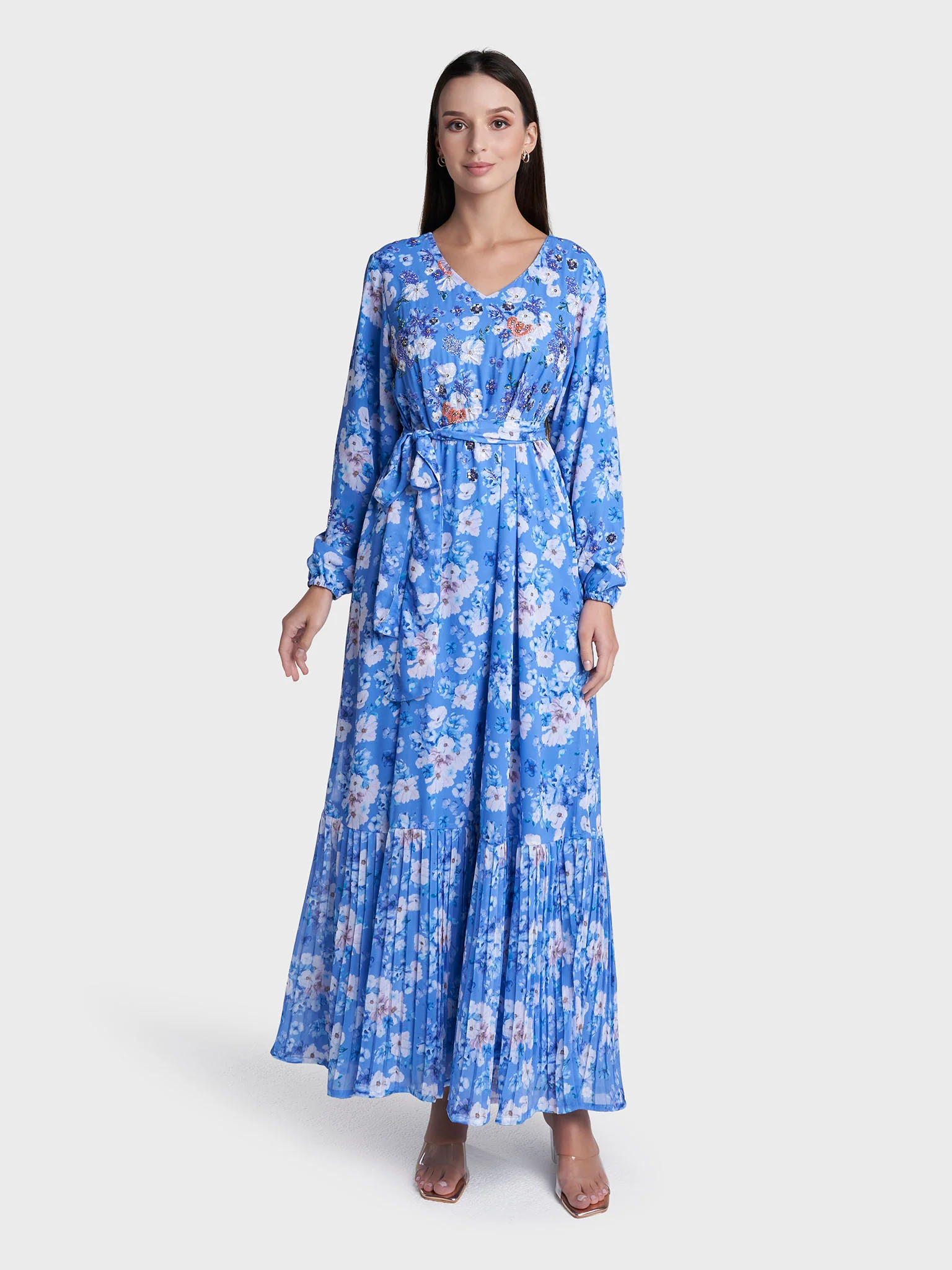 Ink Blue Colour Hand Work Georgette Floral Printed Dress (VDK392) - Image 2