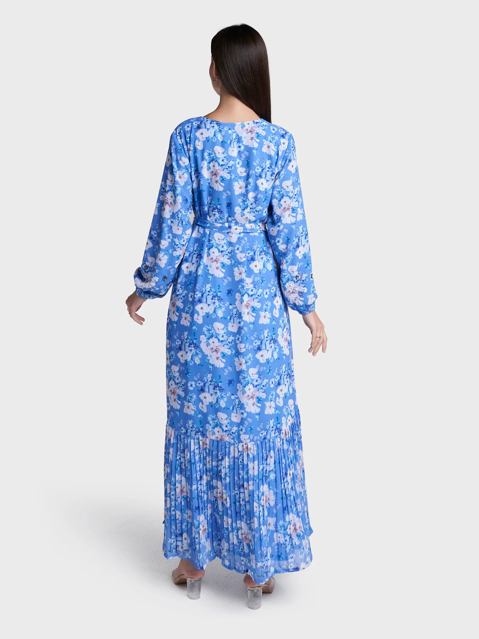 Ink Blue Colour Hand Work Georgette Floral Printed Dress (VDK392) - Image 4