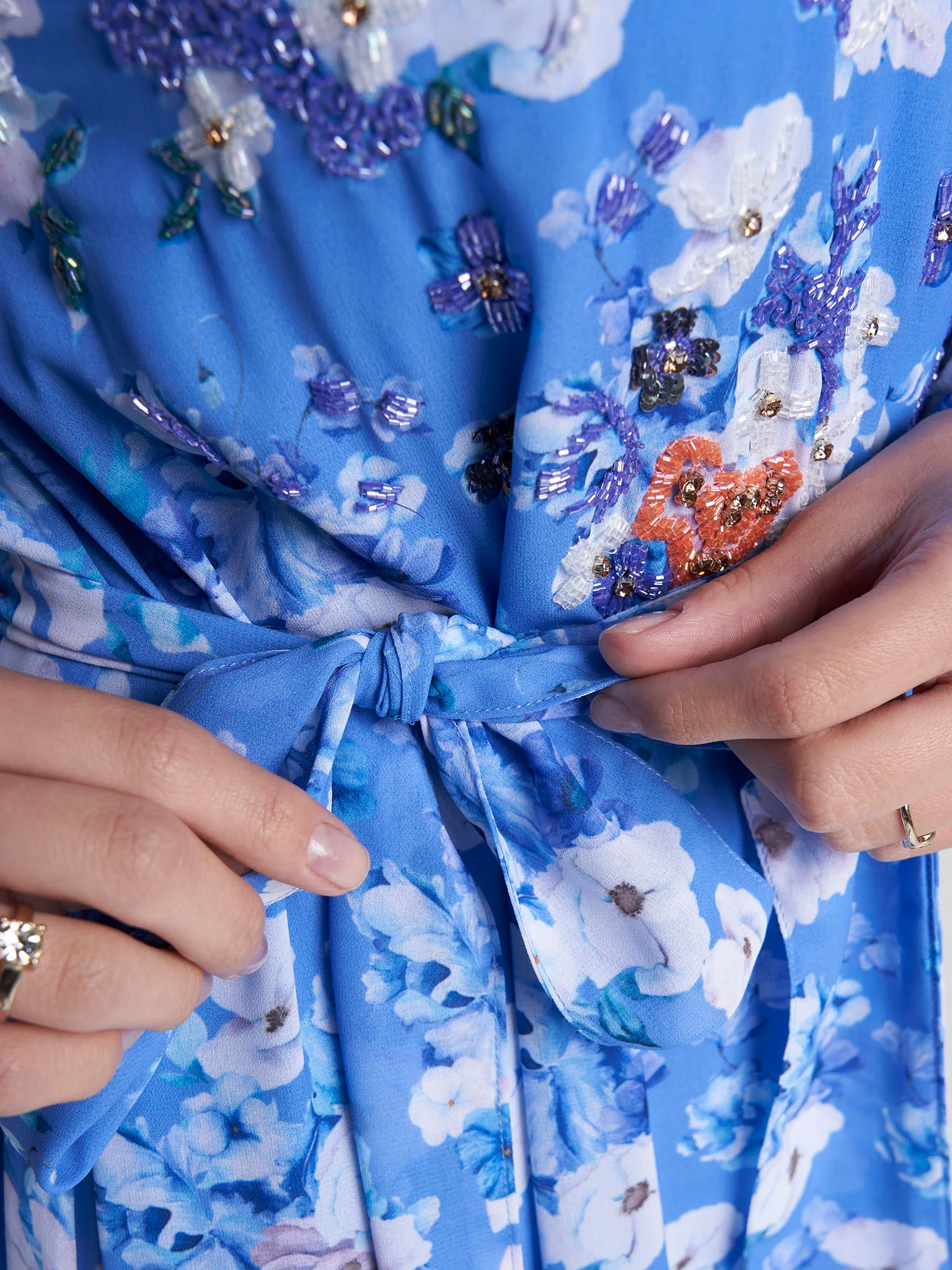 Ink Blue Colour Hand Work Georgette Floral Printed Dress (VDK392) - Image 5