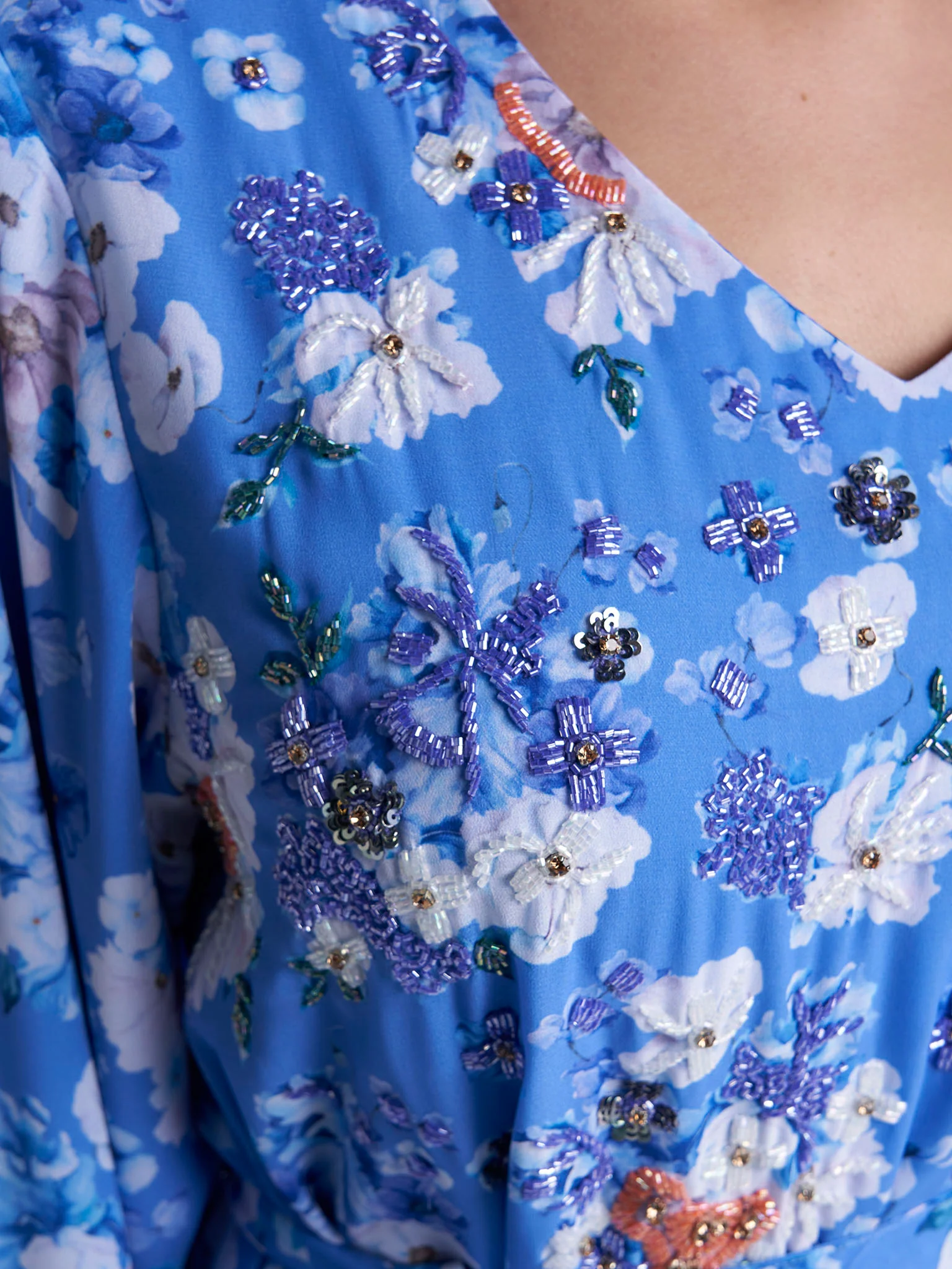 Ink Blue Colour Hand Work Georgette Floral Printed Dress (VDK392) - Image 6