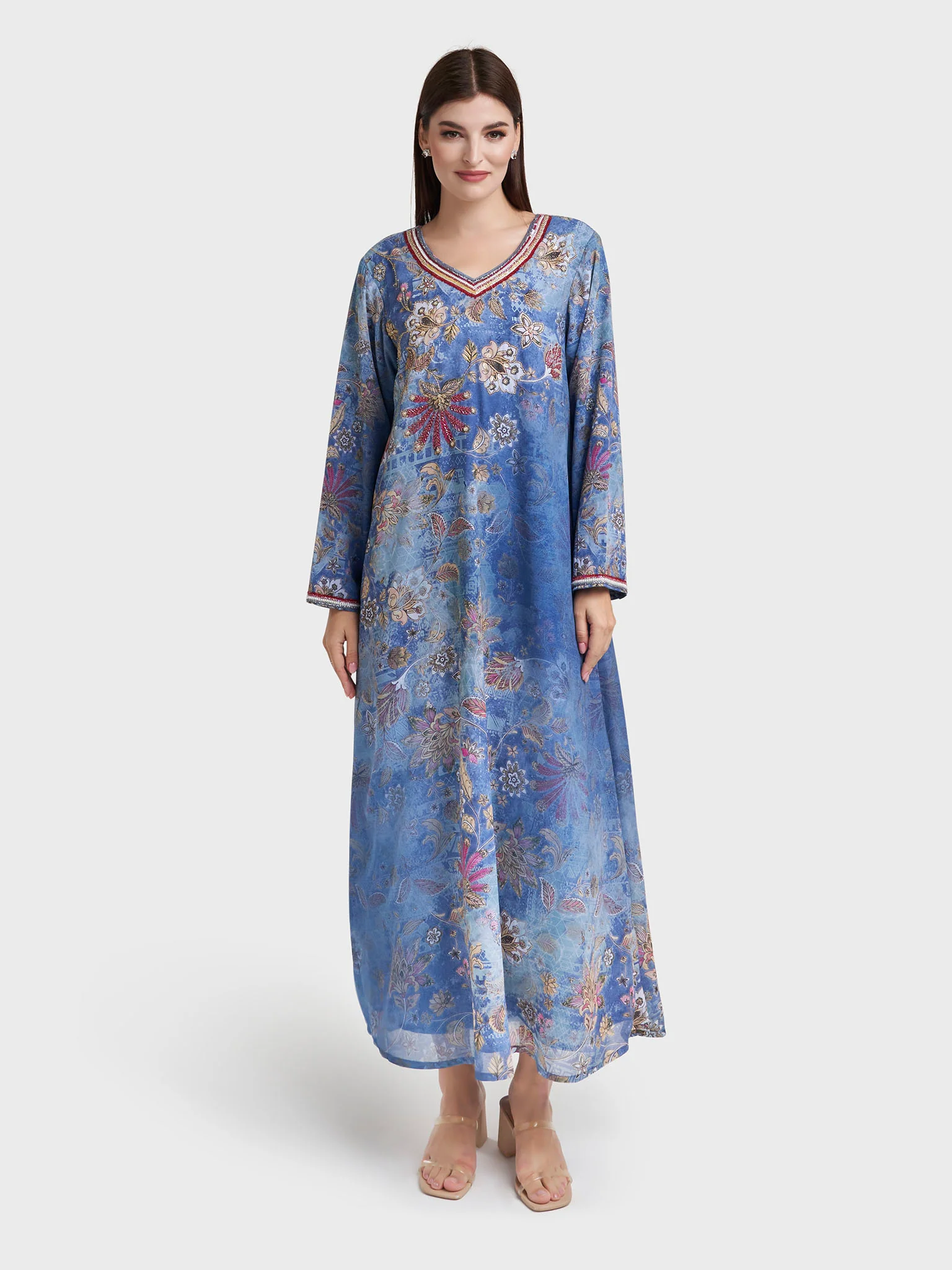 Steal Blue Georgette Floral Print Dress (VDM916) - Image 2