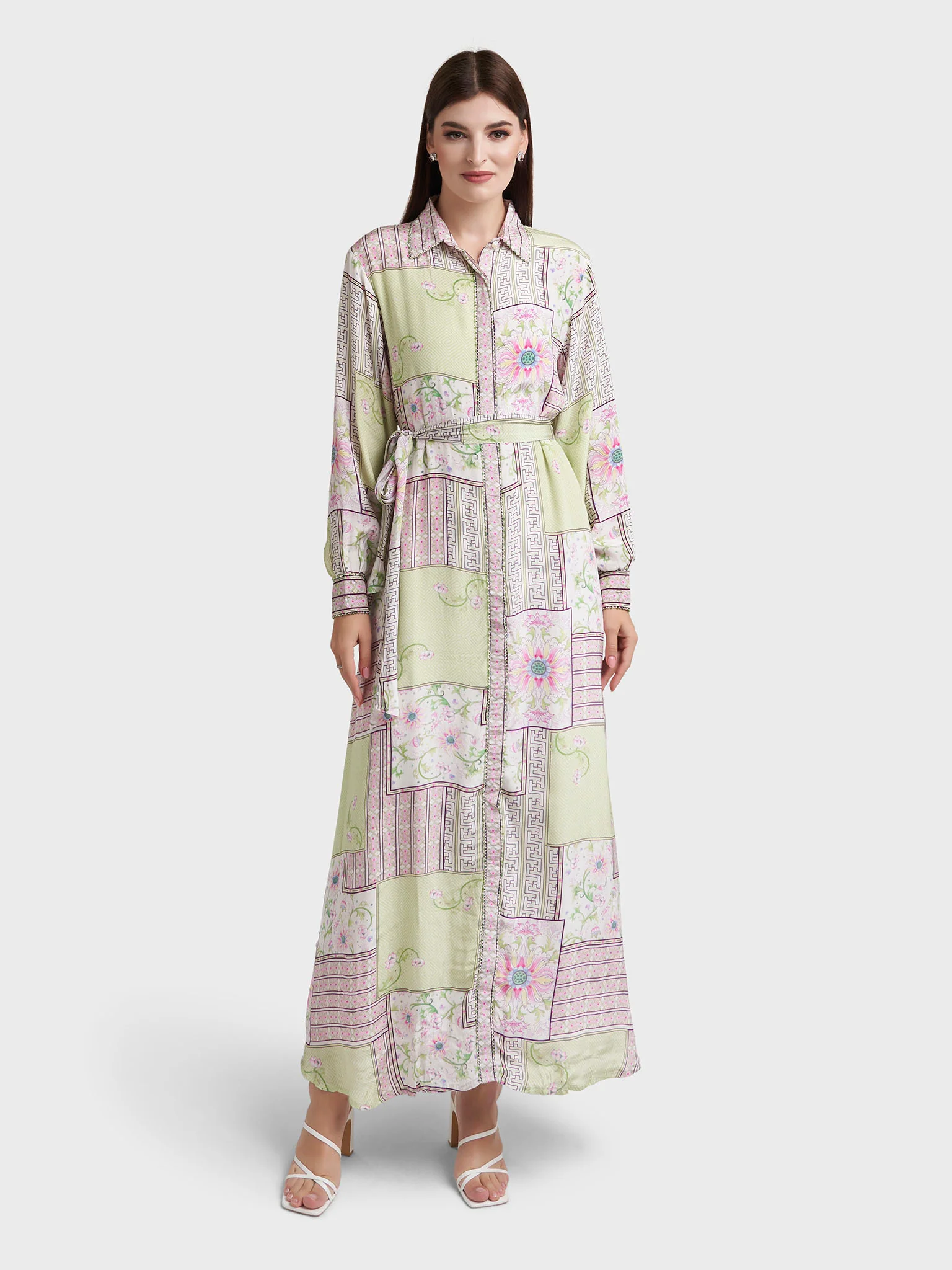 Pistachio Viscose Crepe Abstract Print Shirt Dress (VDM935) - Image 2