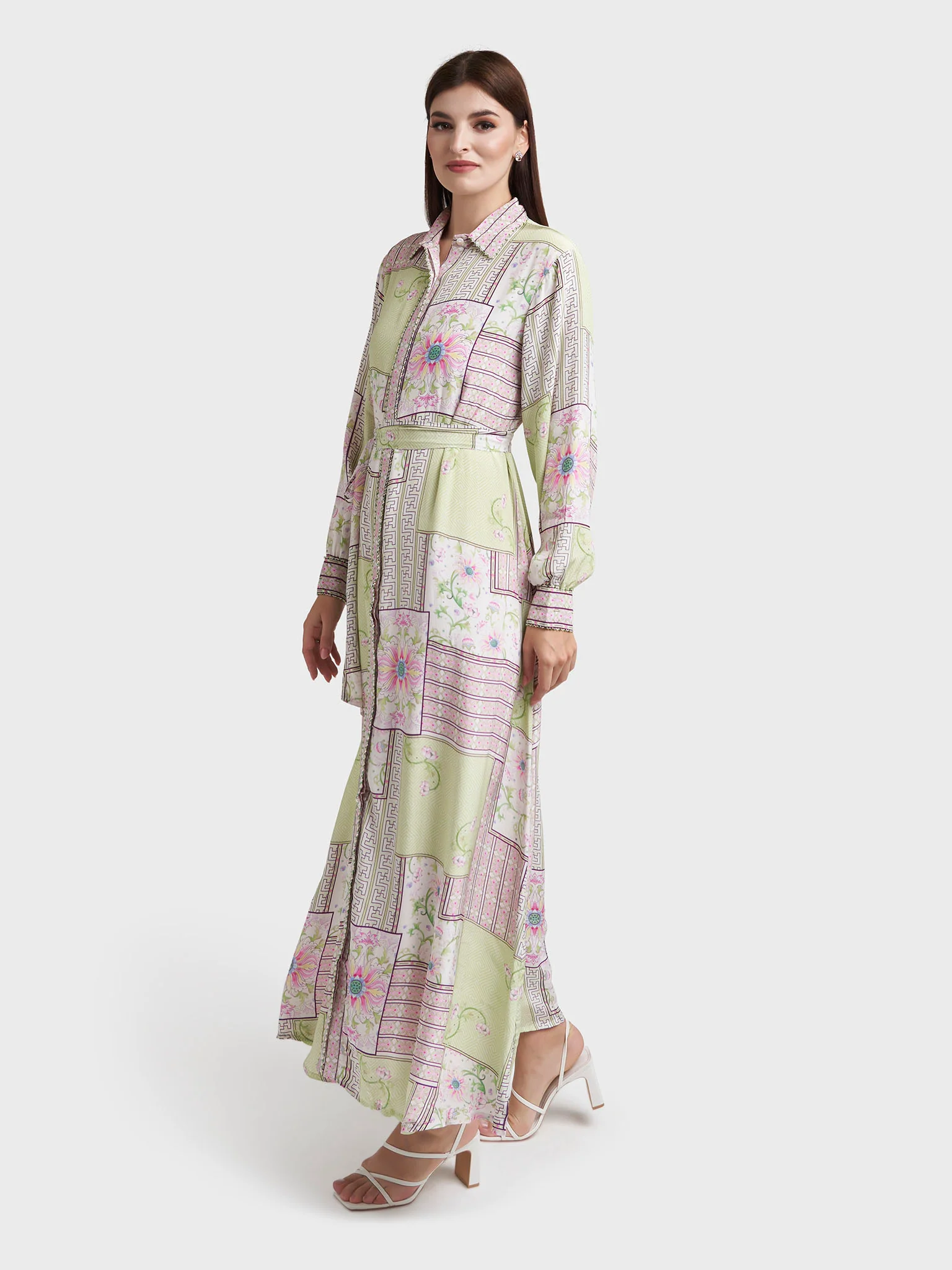 Pistachio Viscose Crepe Abstract Print Shirt Dress (VDM935) - Image 3