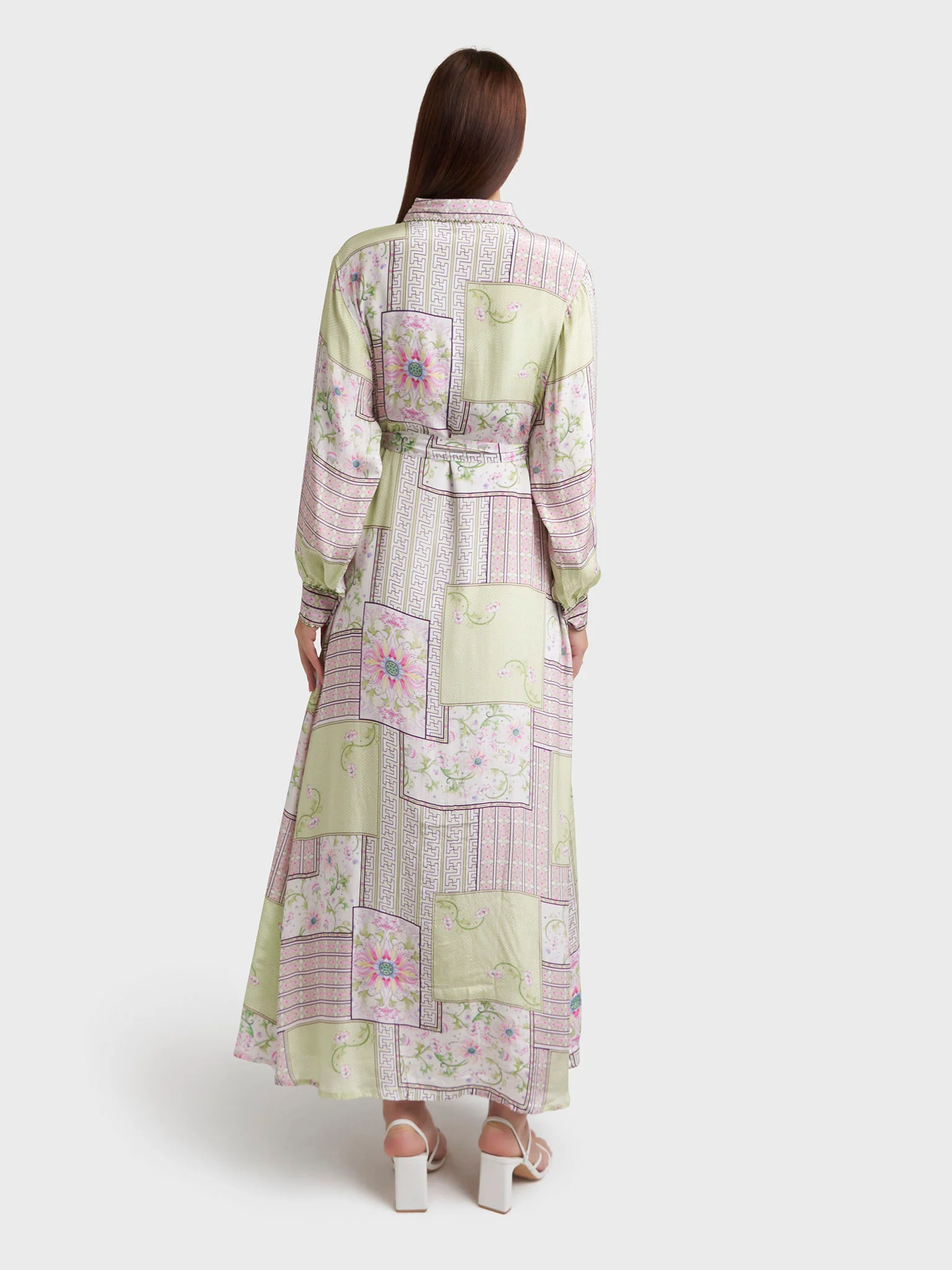 Pistachio Viscose Crepe Abstract Print Shirt Dress (VDM935) - Image 4