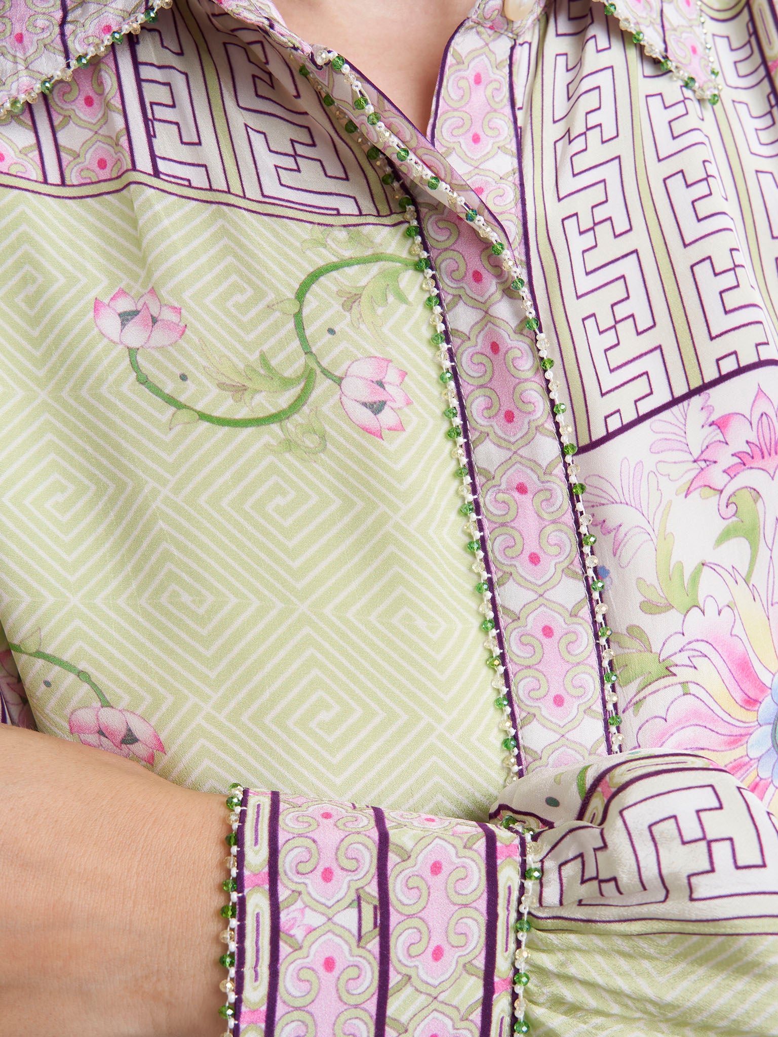 Pistachio Viscose Crepe Abstract Print Shirt Dress (VDM935) - Image 6