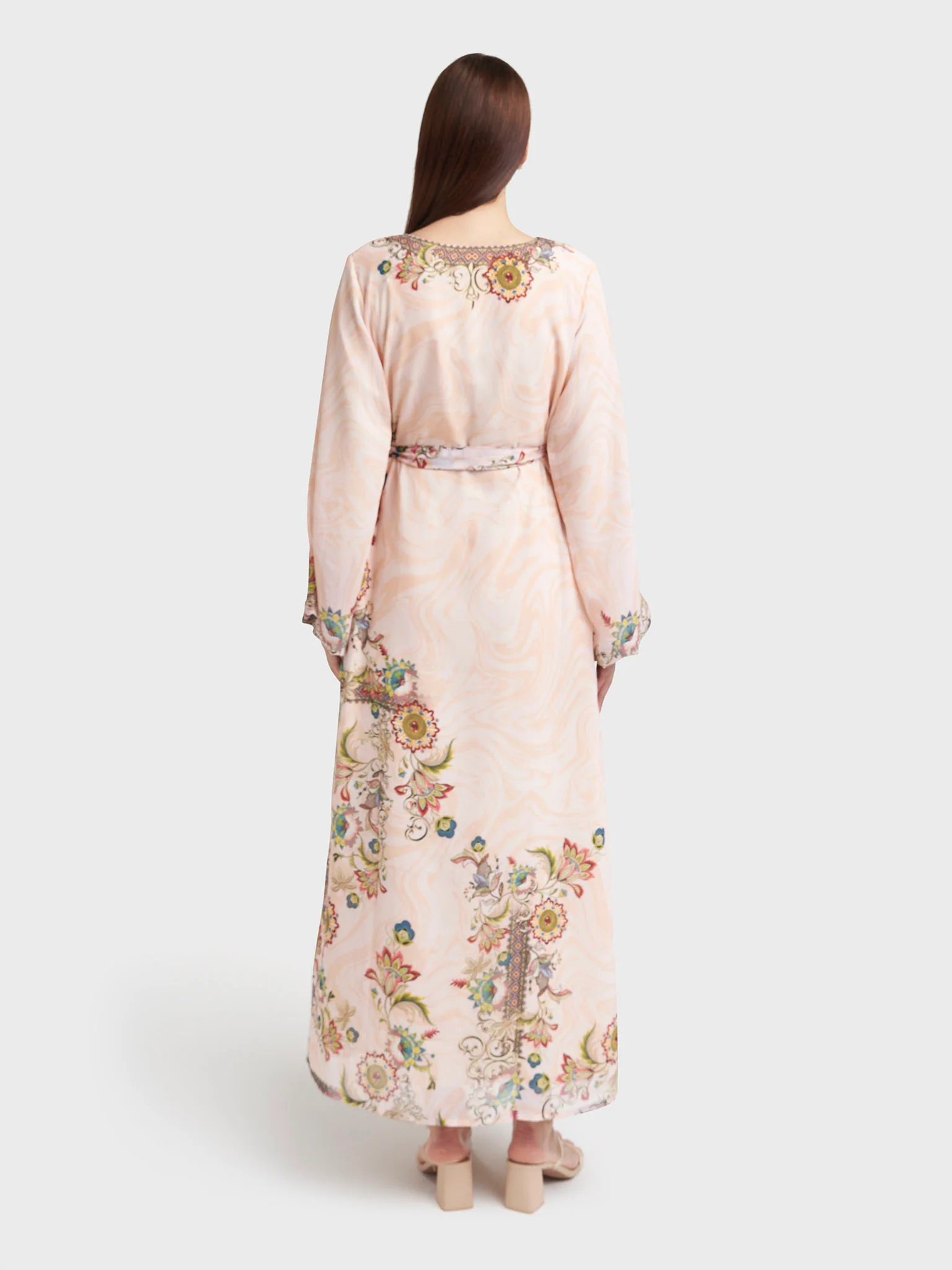 Peach Georgette Abstract Floral Print Dress (VDM936) - Image 4