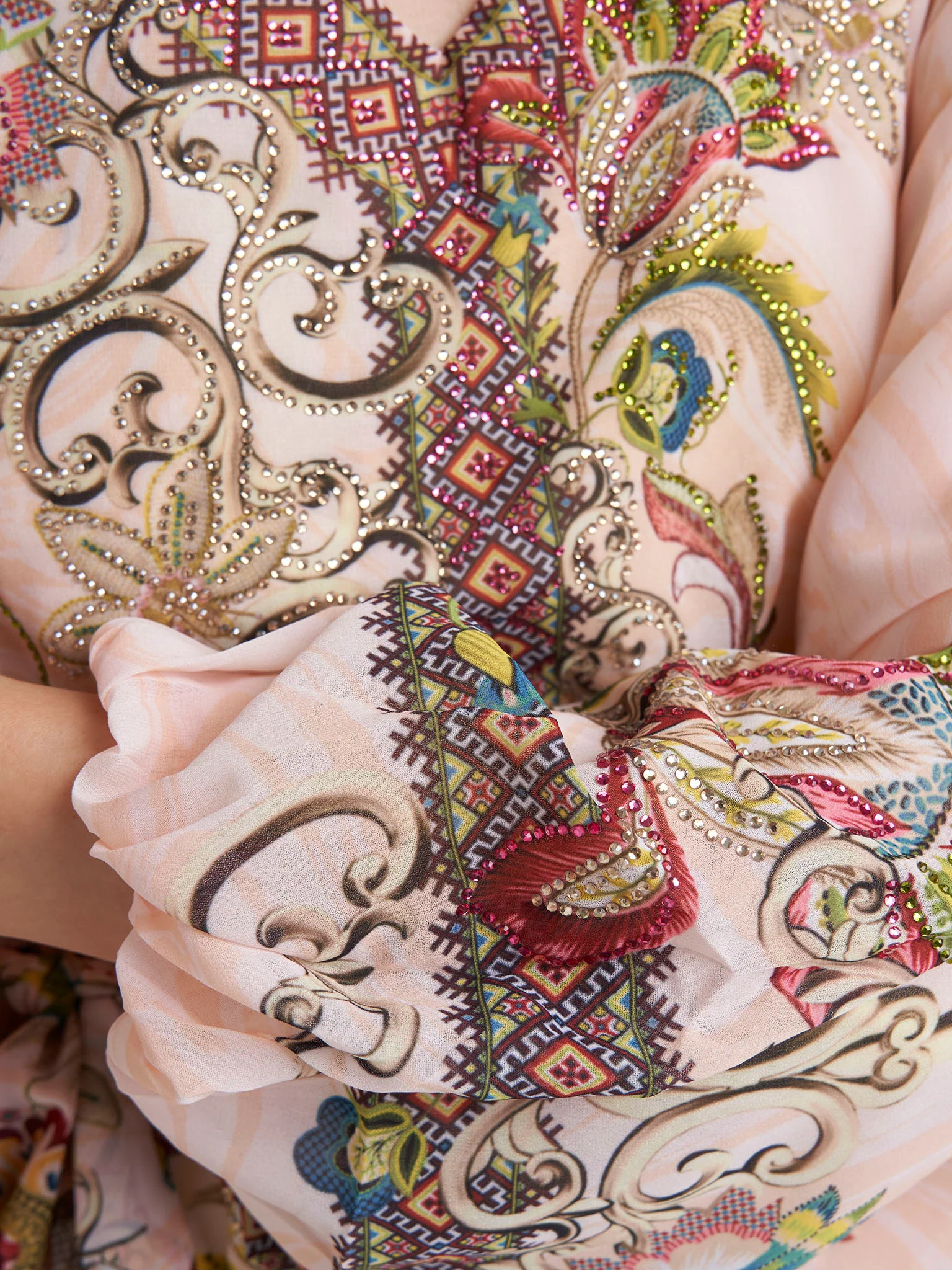 Peach Georgette Abstract Floral Print Dress (VDM936) - Image 6