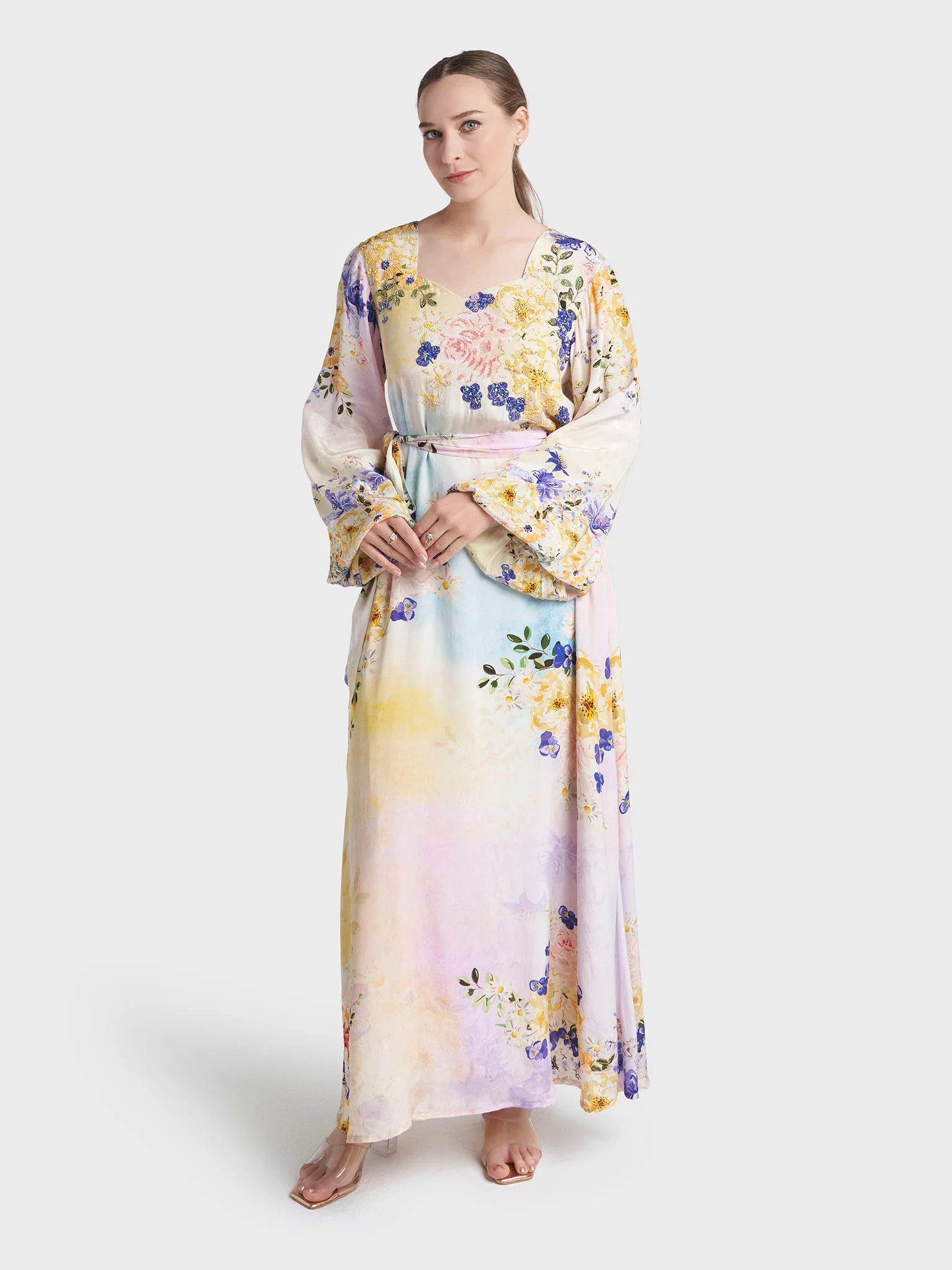 Multi Colour Hand Work Viscose Crepe Floral Printed Dress (VDX08) - Image 3