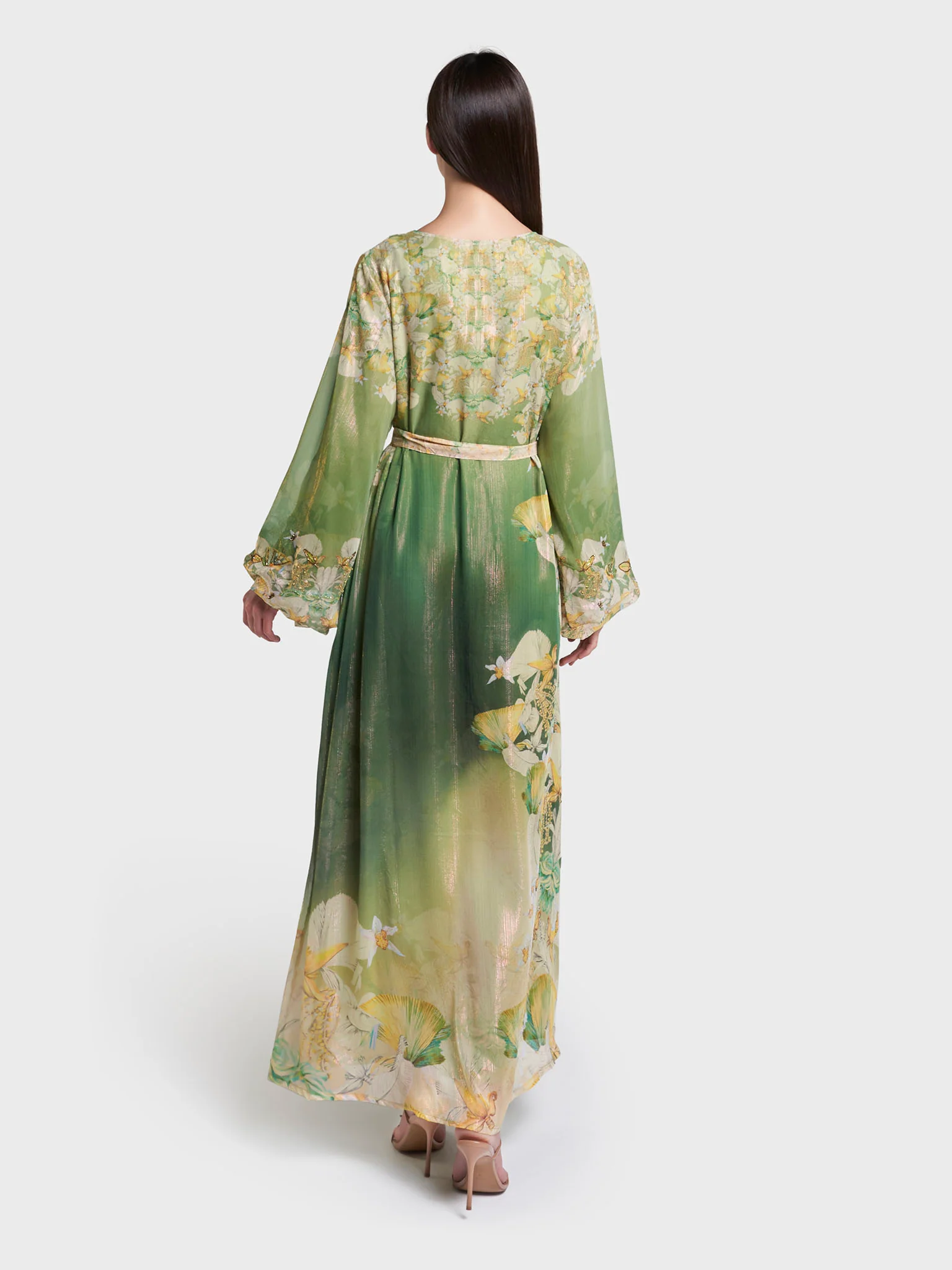 Peacock Green Print Hand Work Long Dress (VDX12) - Image 5
