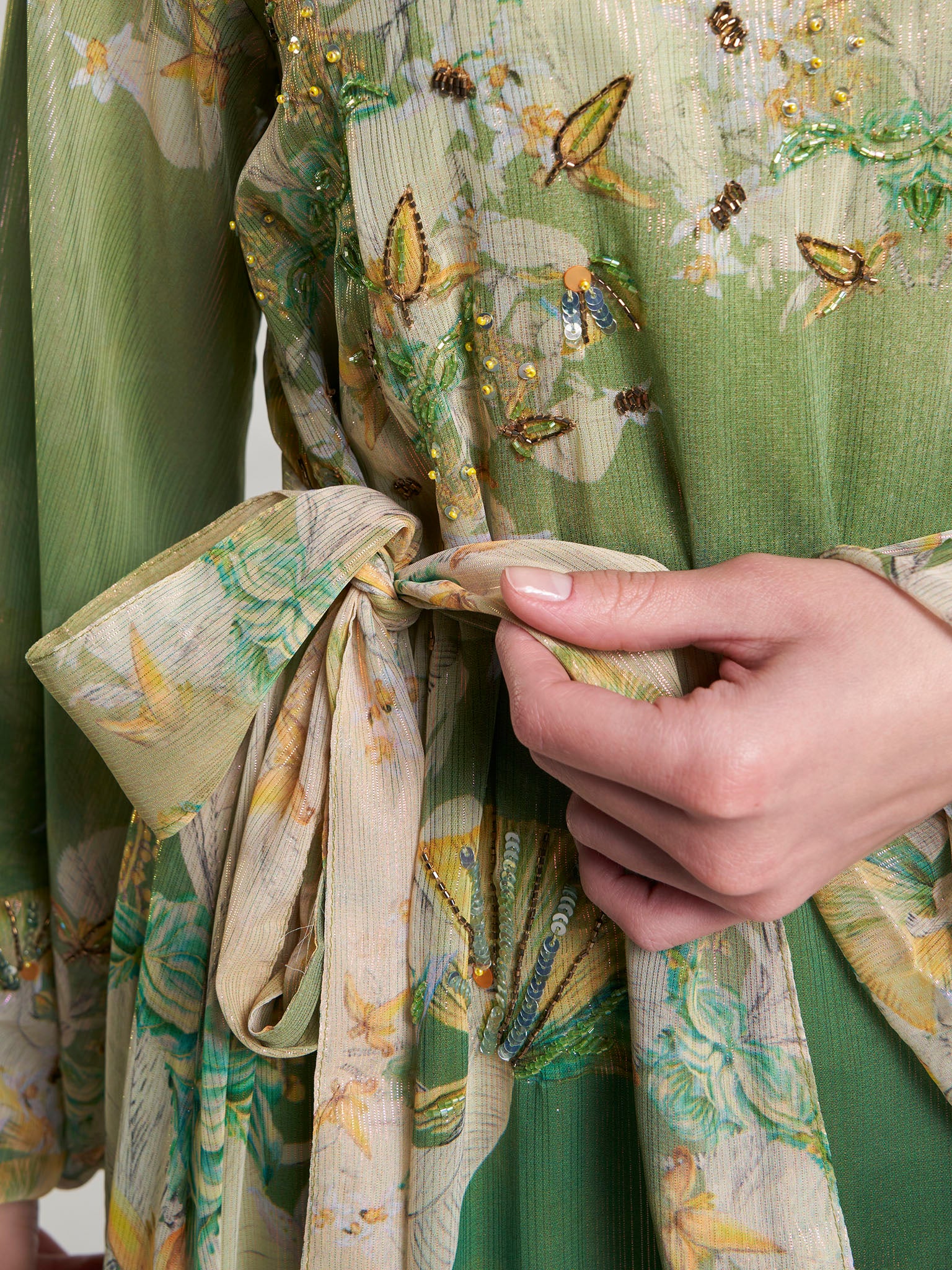 Peacock Green Print Hand Work Long Dress (VDX12) - Image 6