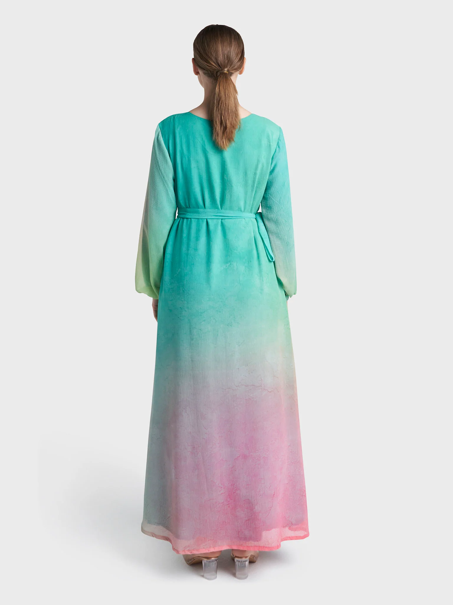 Parrot Green Colour Hand Work Poly Chiffon Dress (VDX17) - Image 4