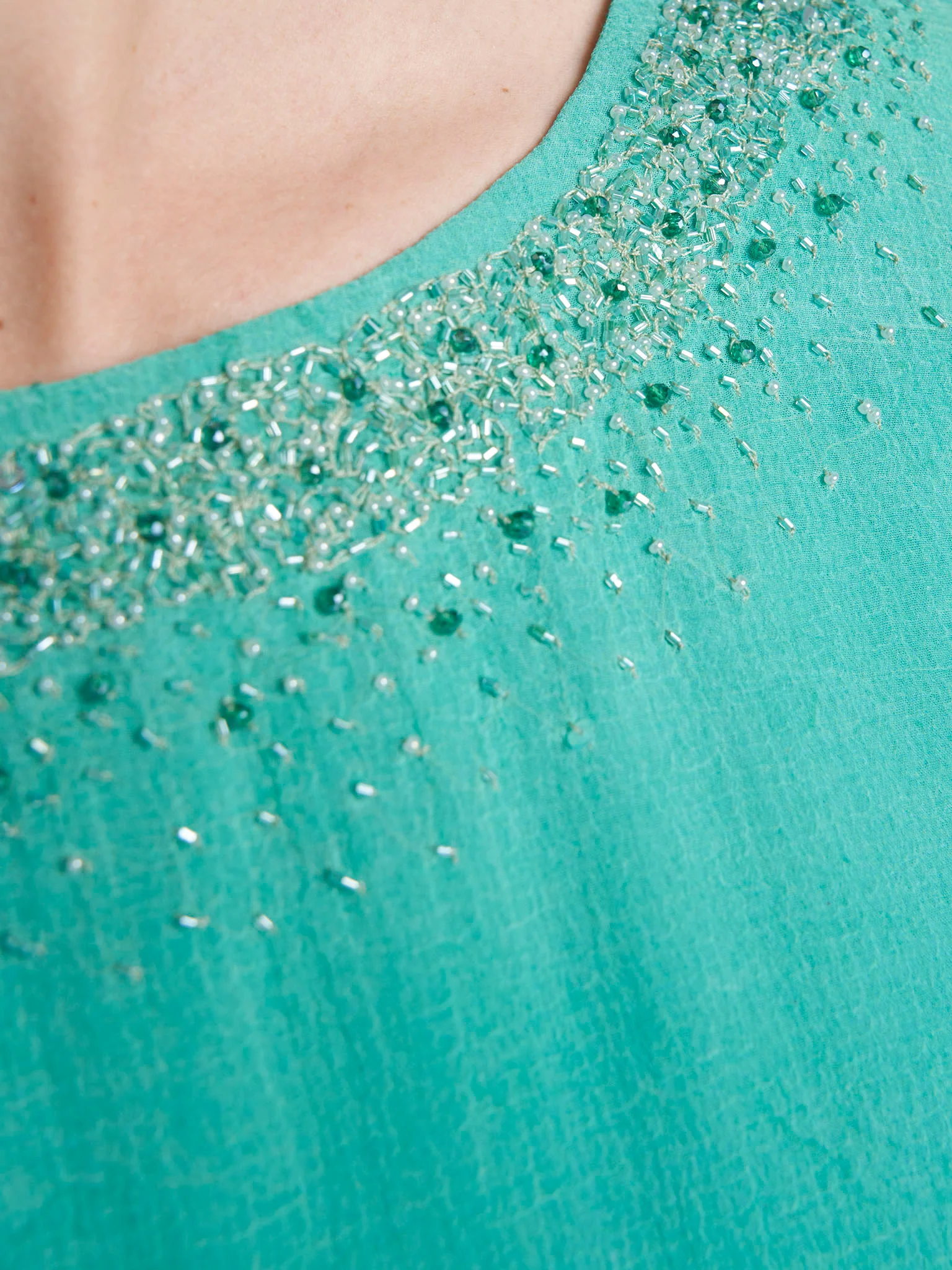 Parrot Green Colour Hand Work Poly Chiffon Dress (VDX17) - Image 5
