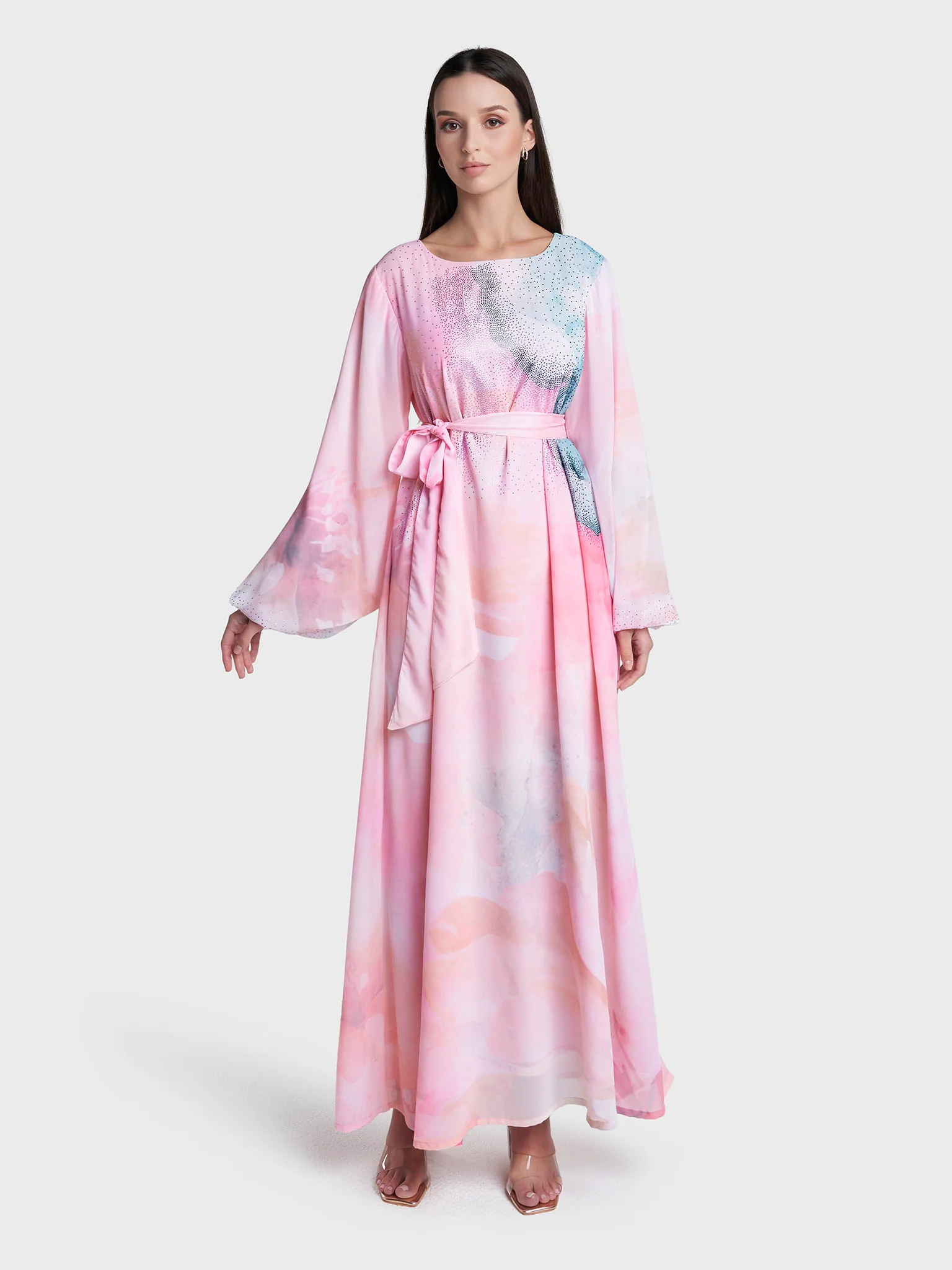 Pink Colour Stone Work Georgette Abstract Printed Dress (VDX20) - Image 2