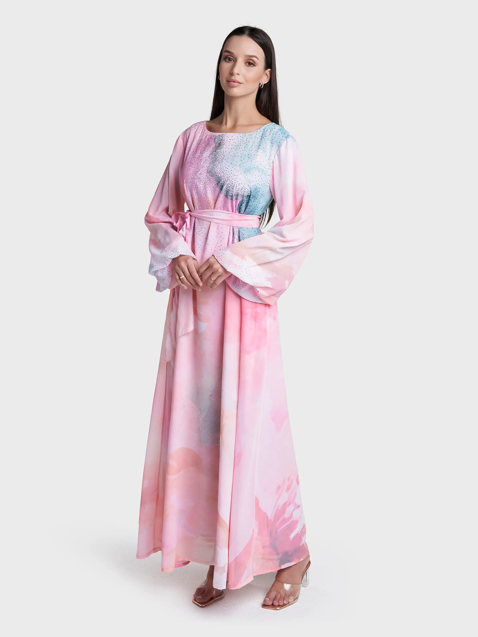 Pink Colour Stone Work Georgette Abstract Printed Dress (VDX20) - Image 3