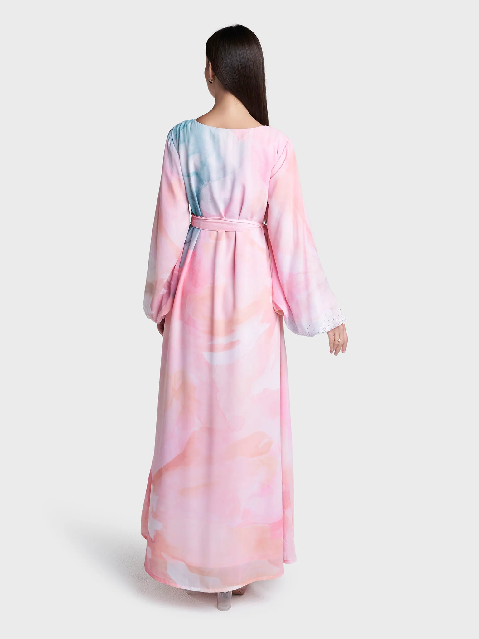 Pink Colour Stone Work Georgette Abstract Printed Dress (VDX20) - Image 4