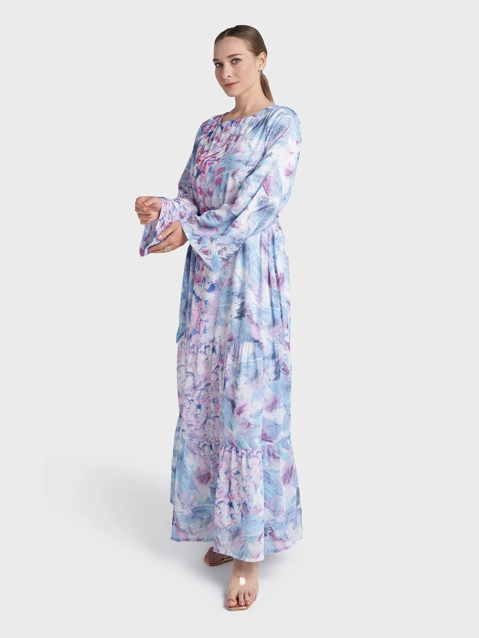 Multi Colour Stone Work Georgette Abstract Printed Dress (VDX22) - Image 3