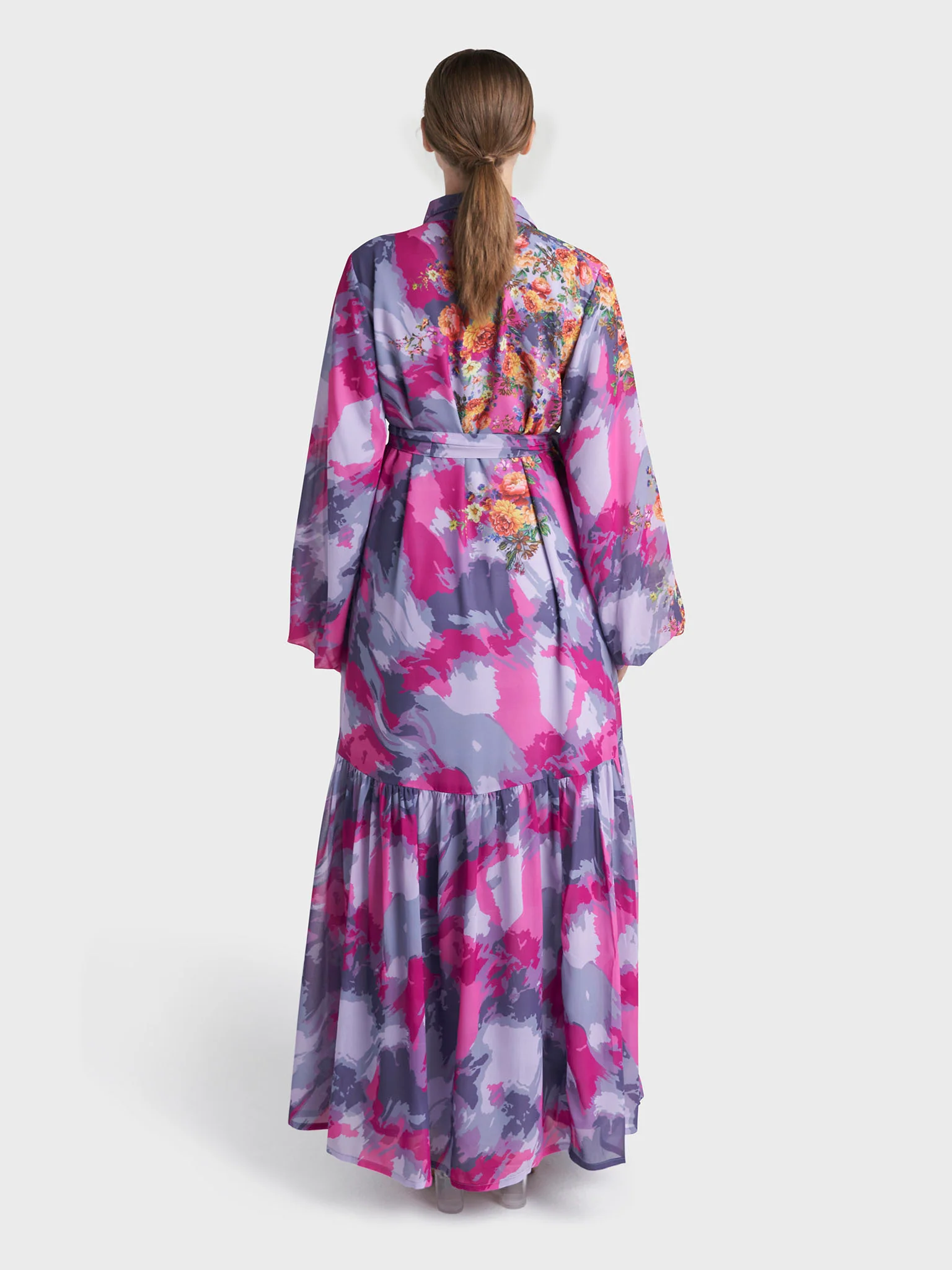 Magenta Colour Hand Work Georgette Floral Printed Dress (VDX24) - Image 3