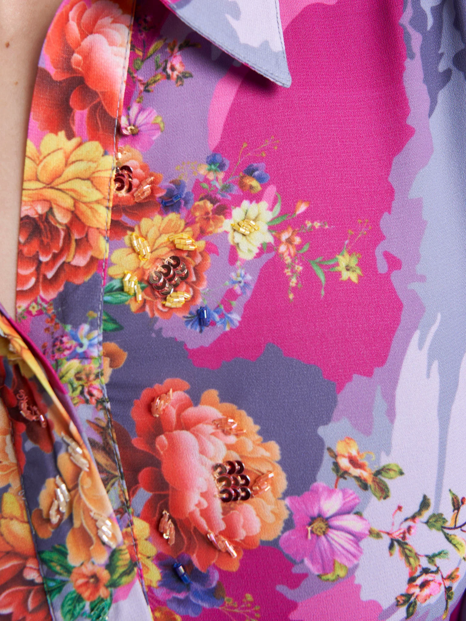 Magenta Colour Hand Work Georgette Floral Printed Dress (VDX24) - Image 5